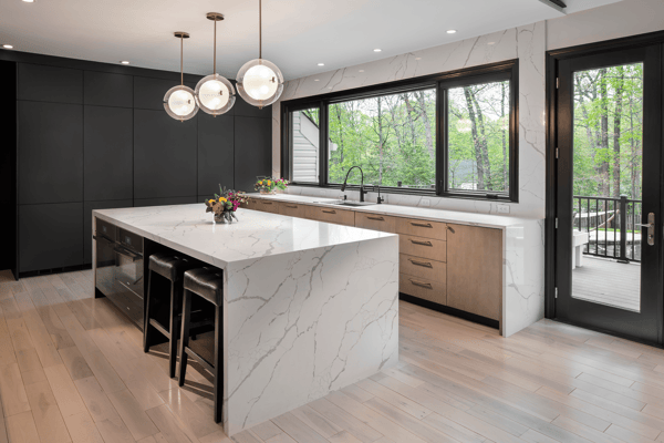 Modern urban kitchen smooth sleek and seamless look brown and black and white