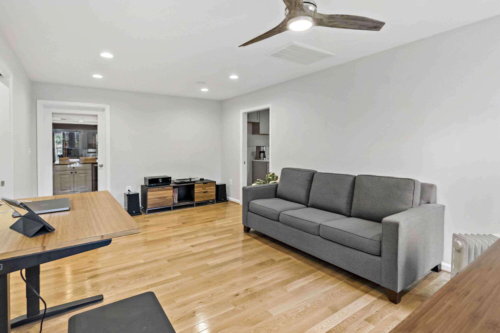 Sitting area with hard wood floors