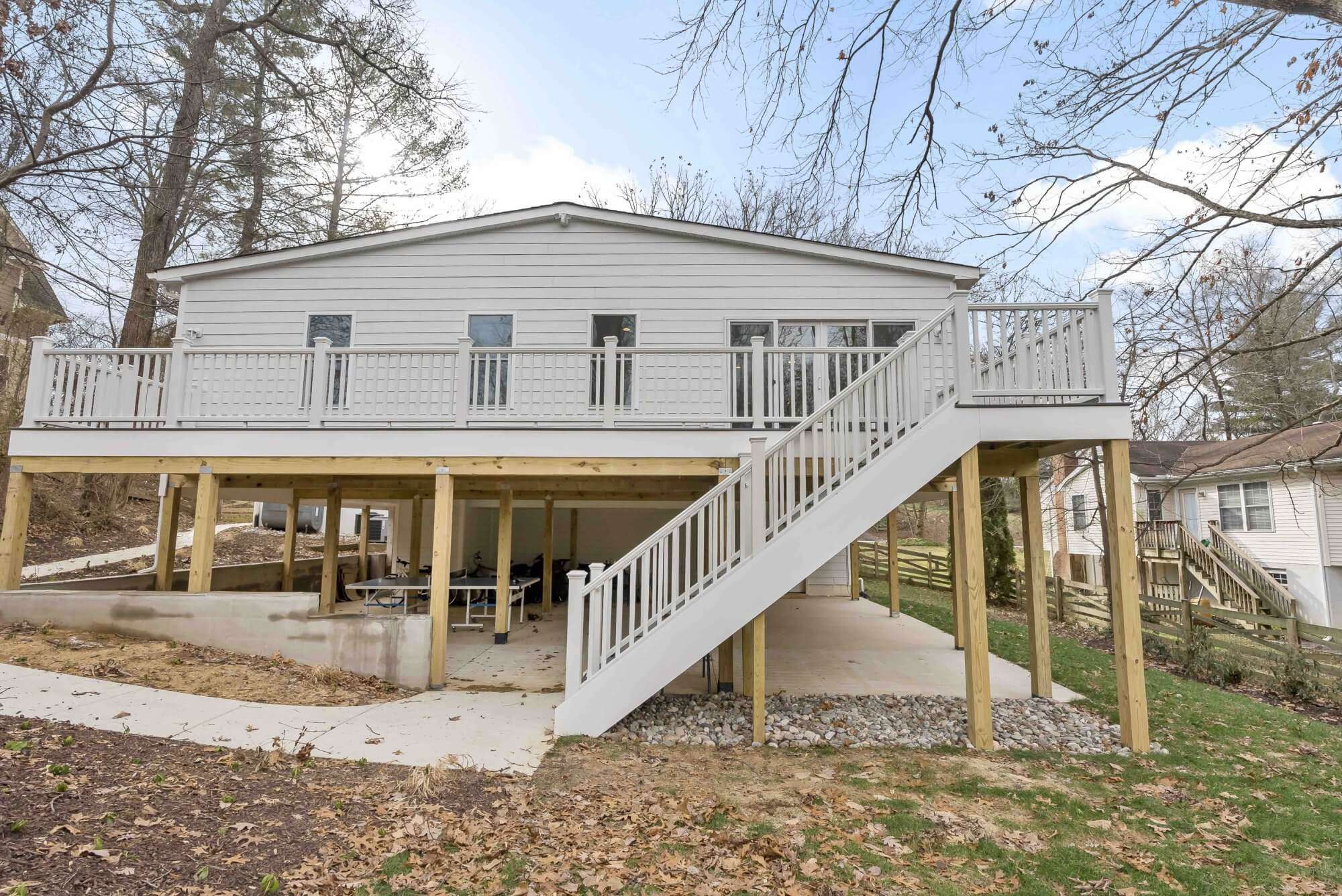 Backyard patio on second level sitting on stilts