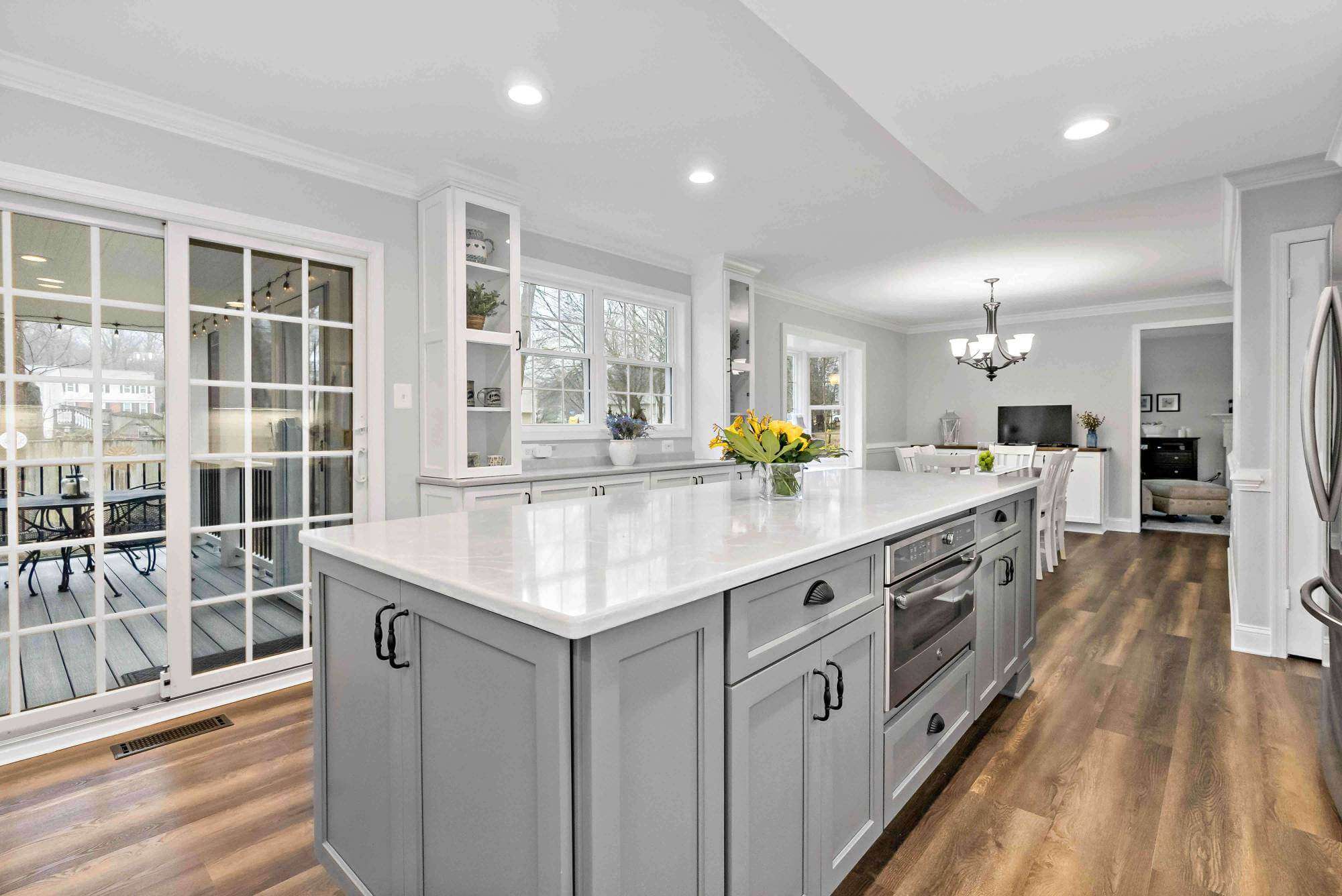 Kitchen with sliding door entrance to screened porch
