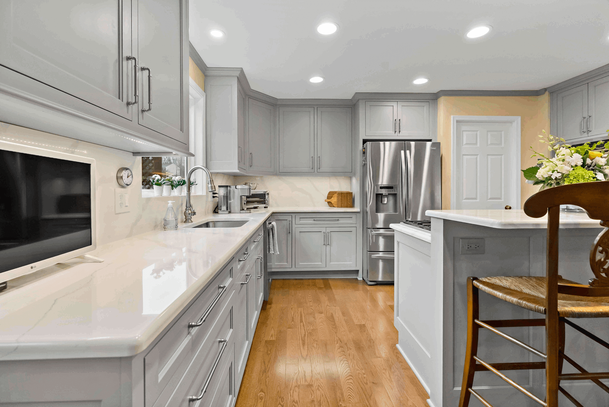 White countertops in kitchen