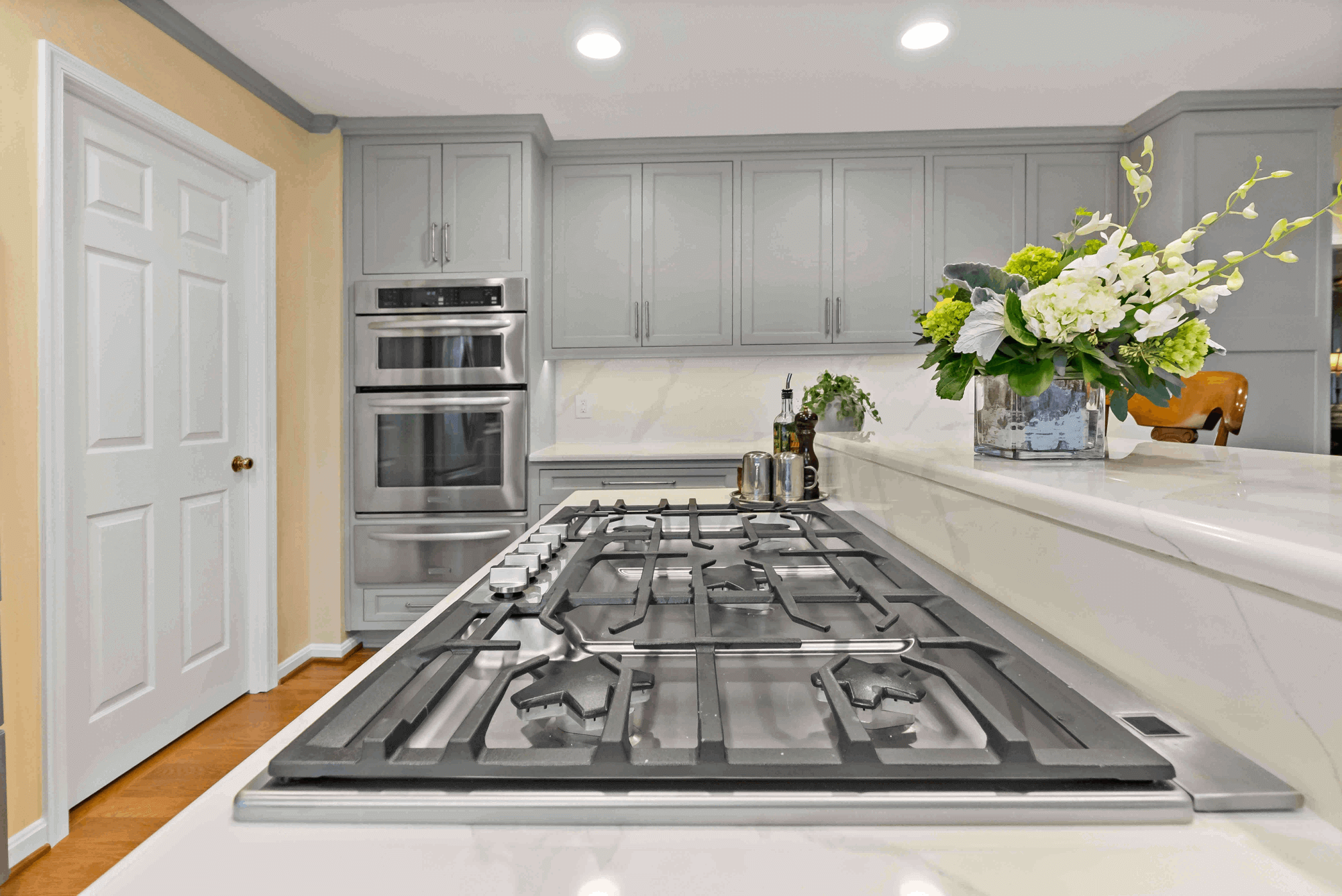 Gas fire stove in kitchen island