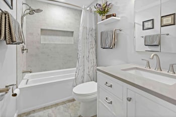 Annandale bathroom remodel with silver fixtures and white walls