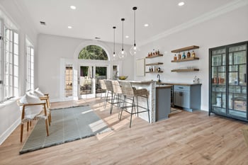 Natural blue bar with stone and wood