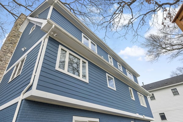 Blue pop-top house addition exterior view