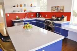 kitchen remodel with red white and blue