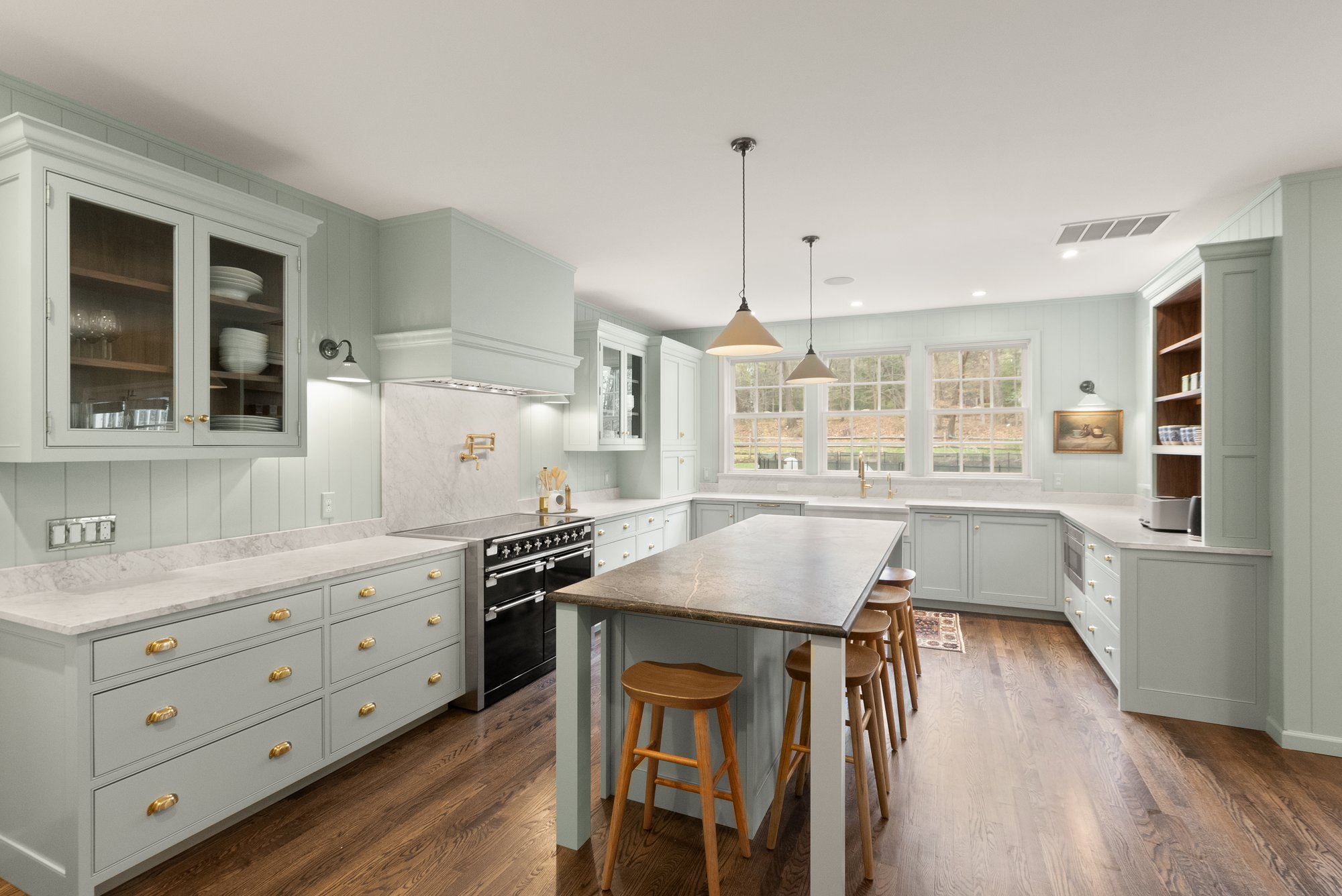 Beautiful Great Falls kitchen with long, central island built for gathering