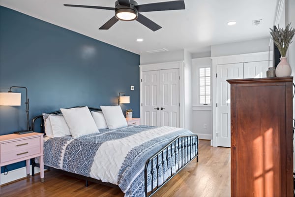 Bedroom with blue accent wall color