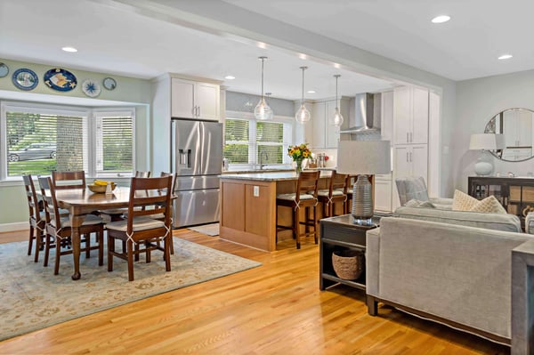 Open concept kitchen with dining room and living room altogether