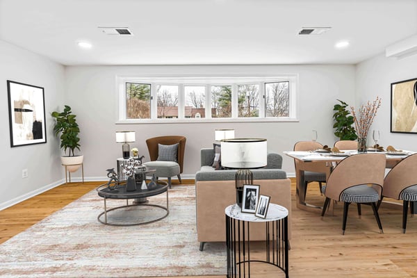 Modern living space with table and couch