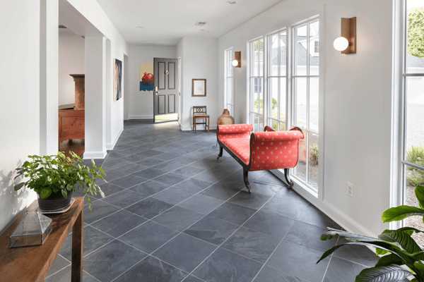 Grey tile entryway overlooking yard in Great Falls