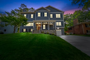 McLean house exterior addition results at dusk