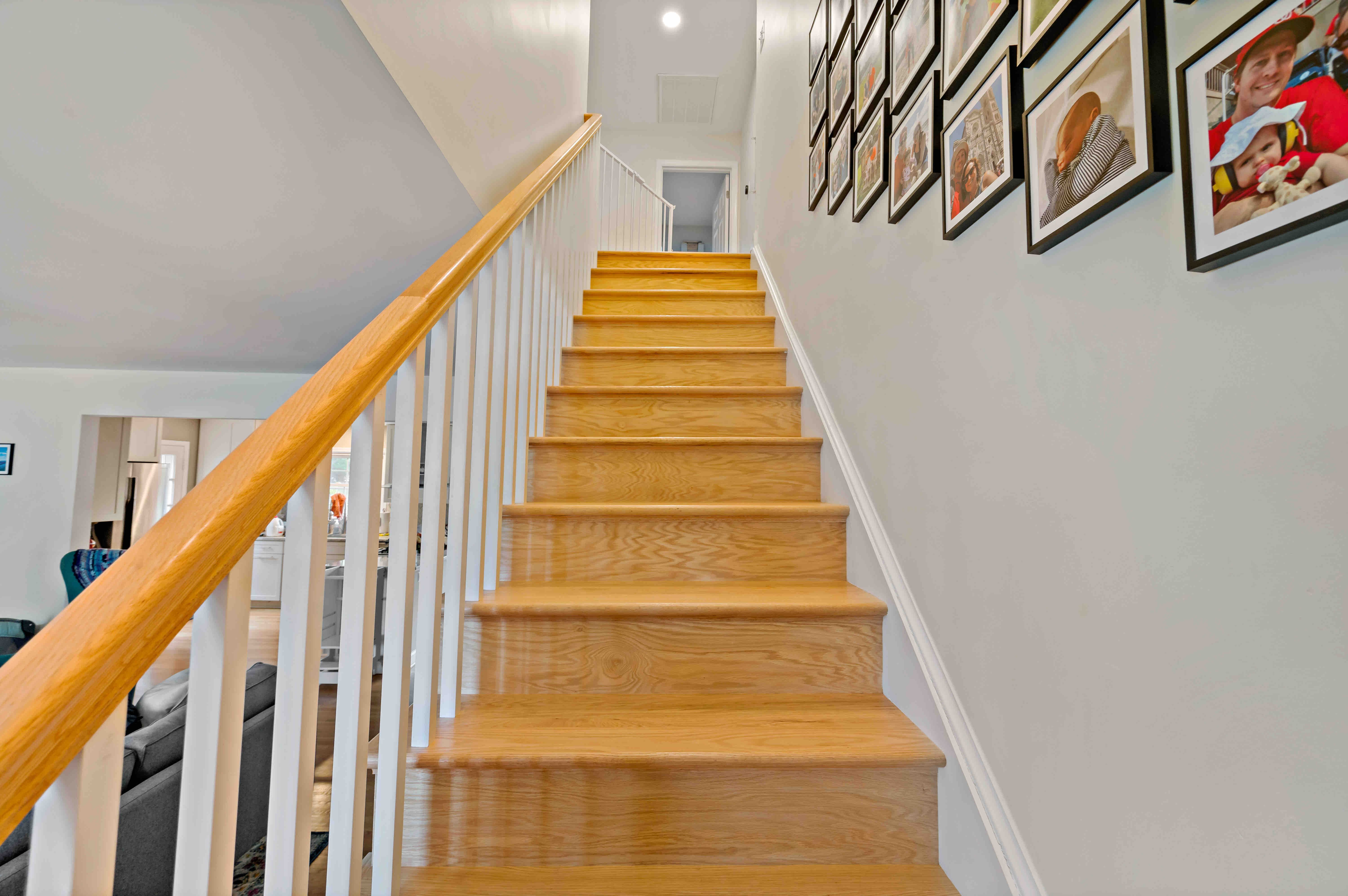 Wooden staircase in Arlington home