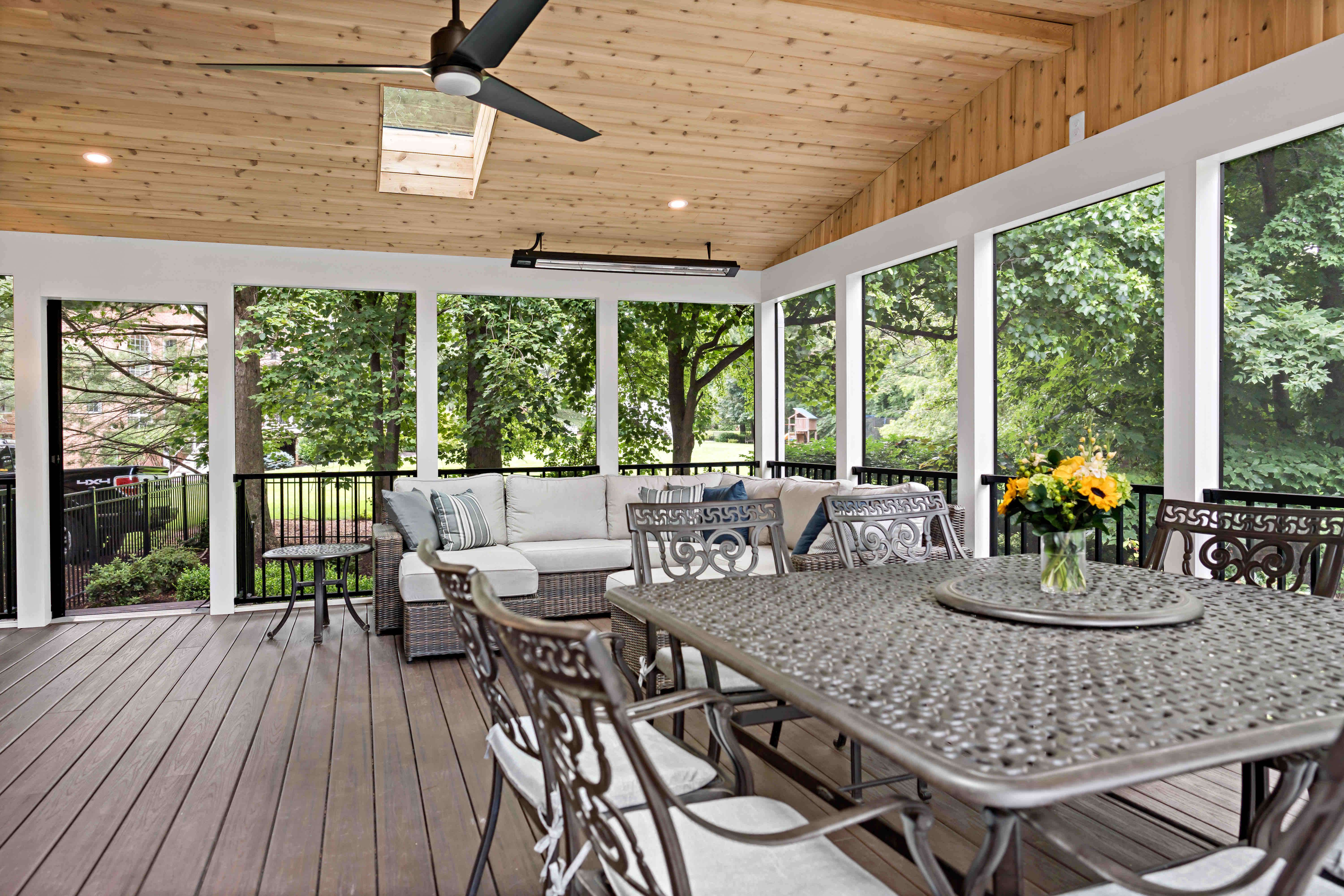 Screens surrounding entire spacious porch of Oakton home