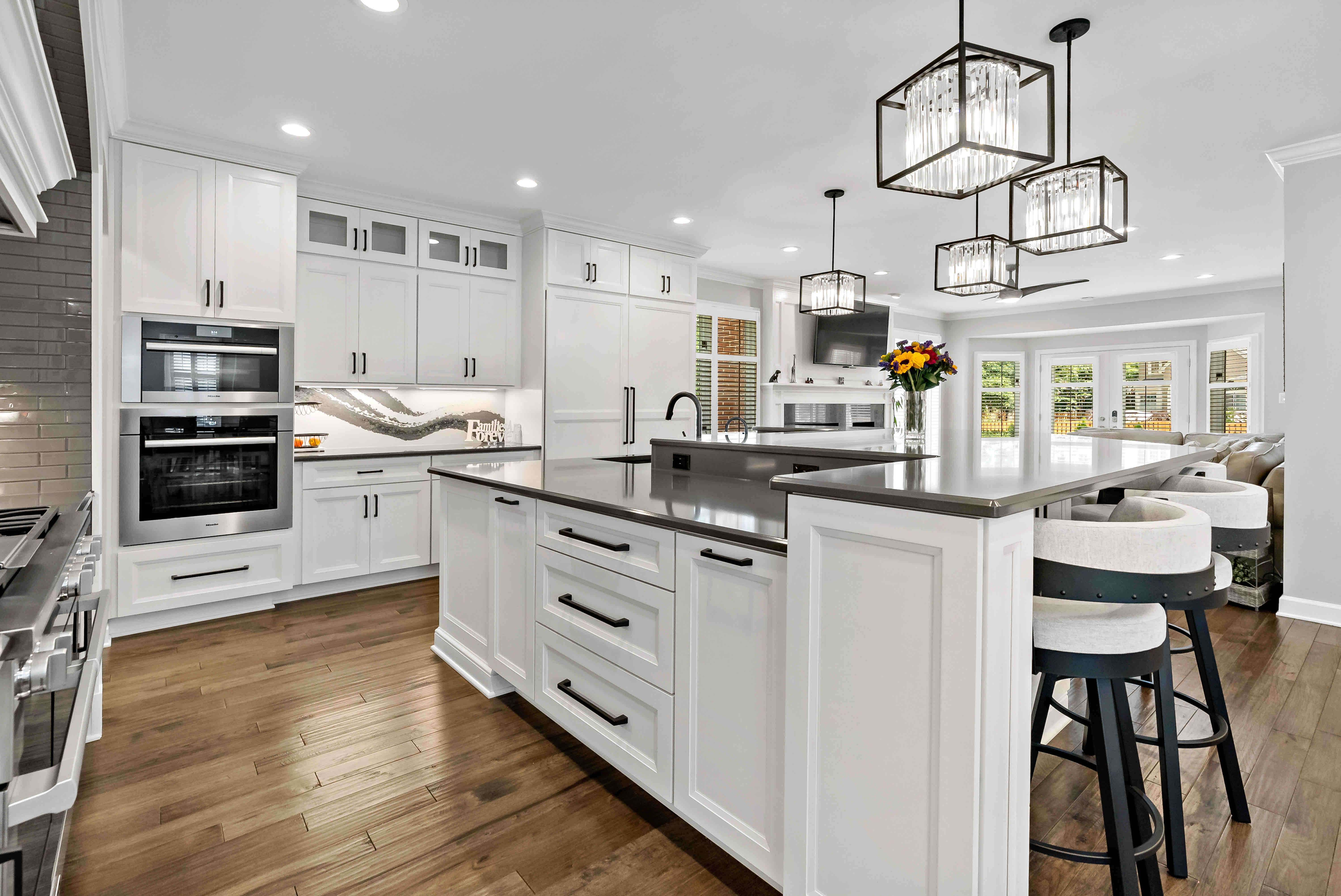 Hard wood flooring in large open kitchen
