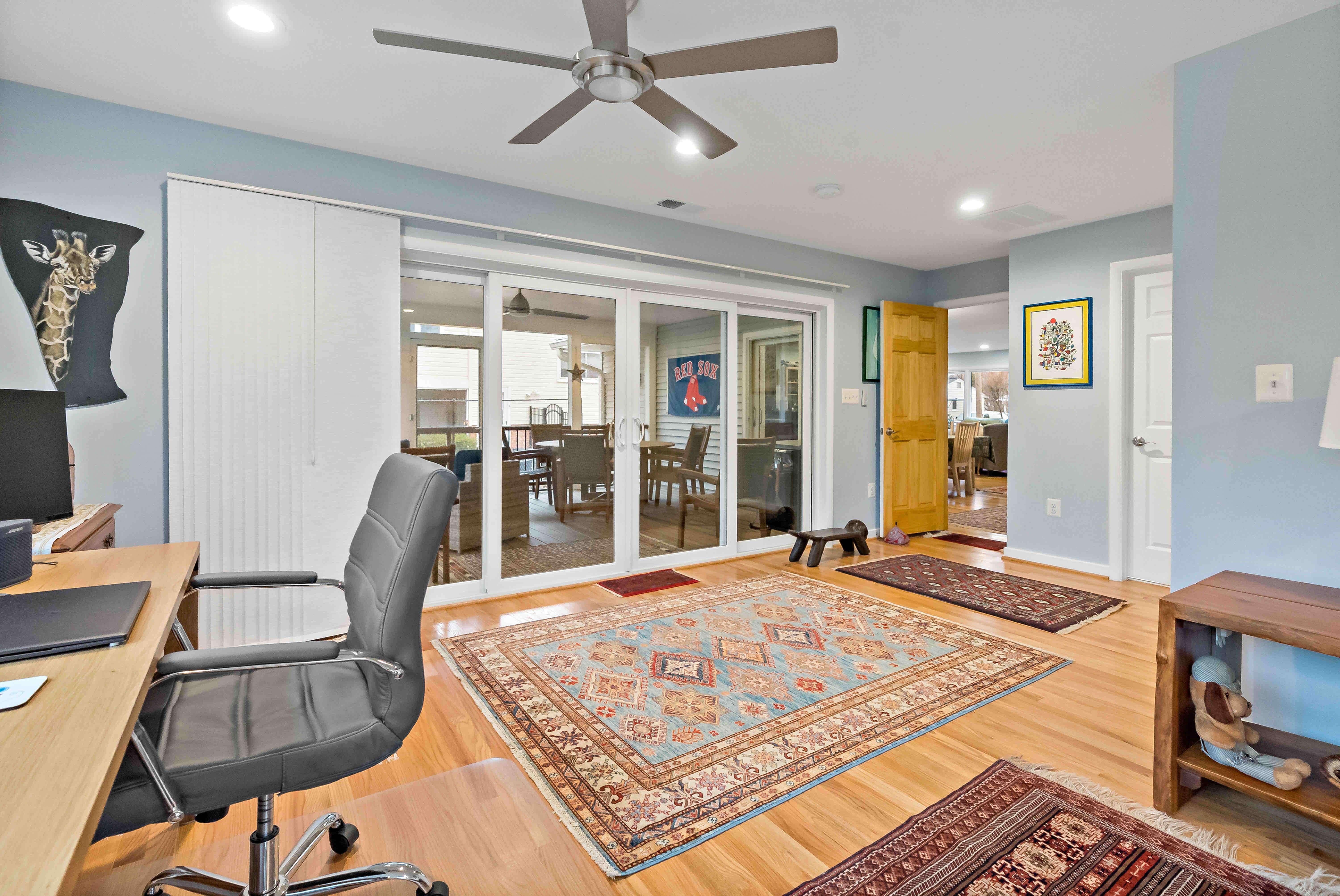 Bedroom with attached entrance to screened porch