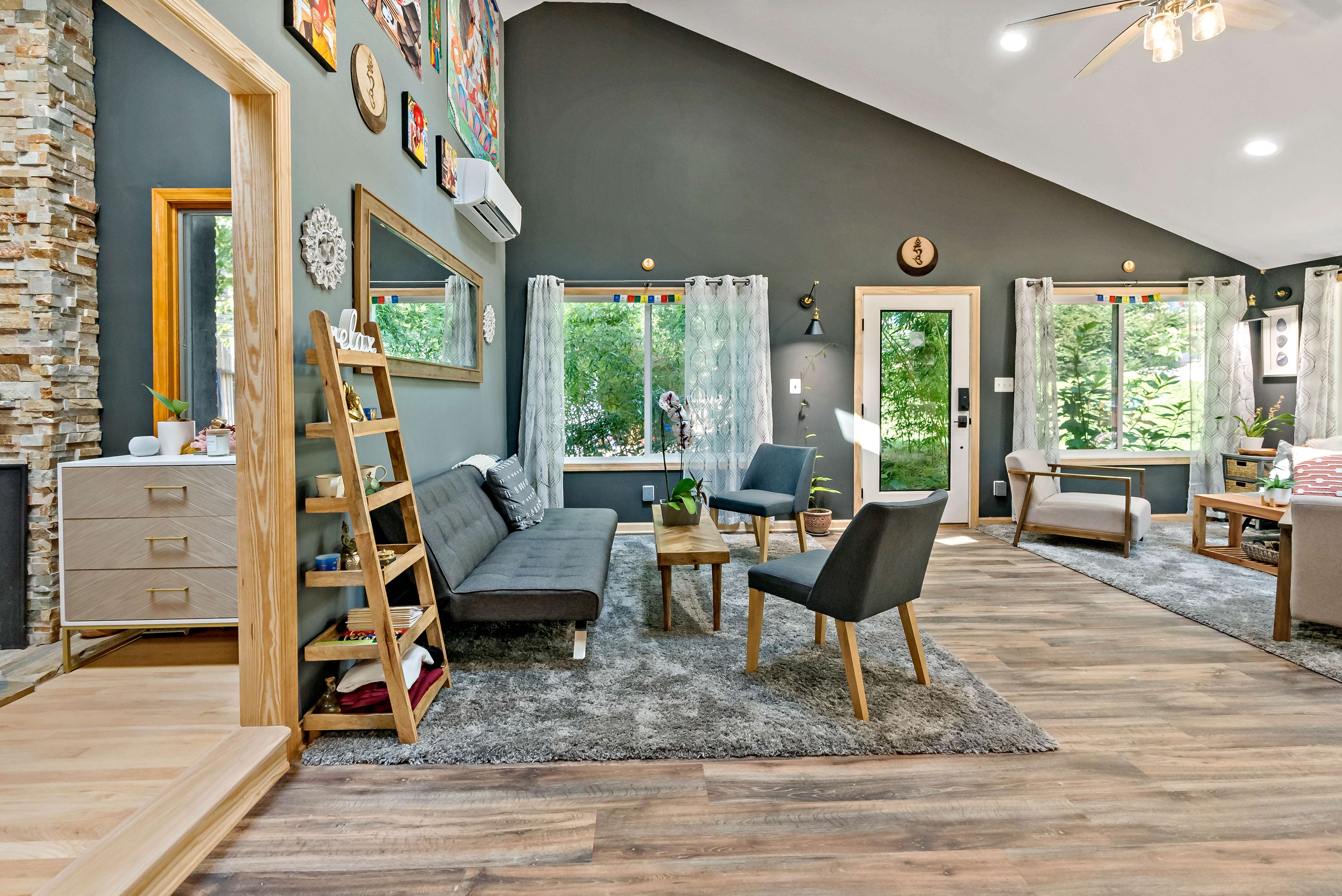 Exposed wood framing room entrances