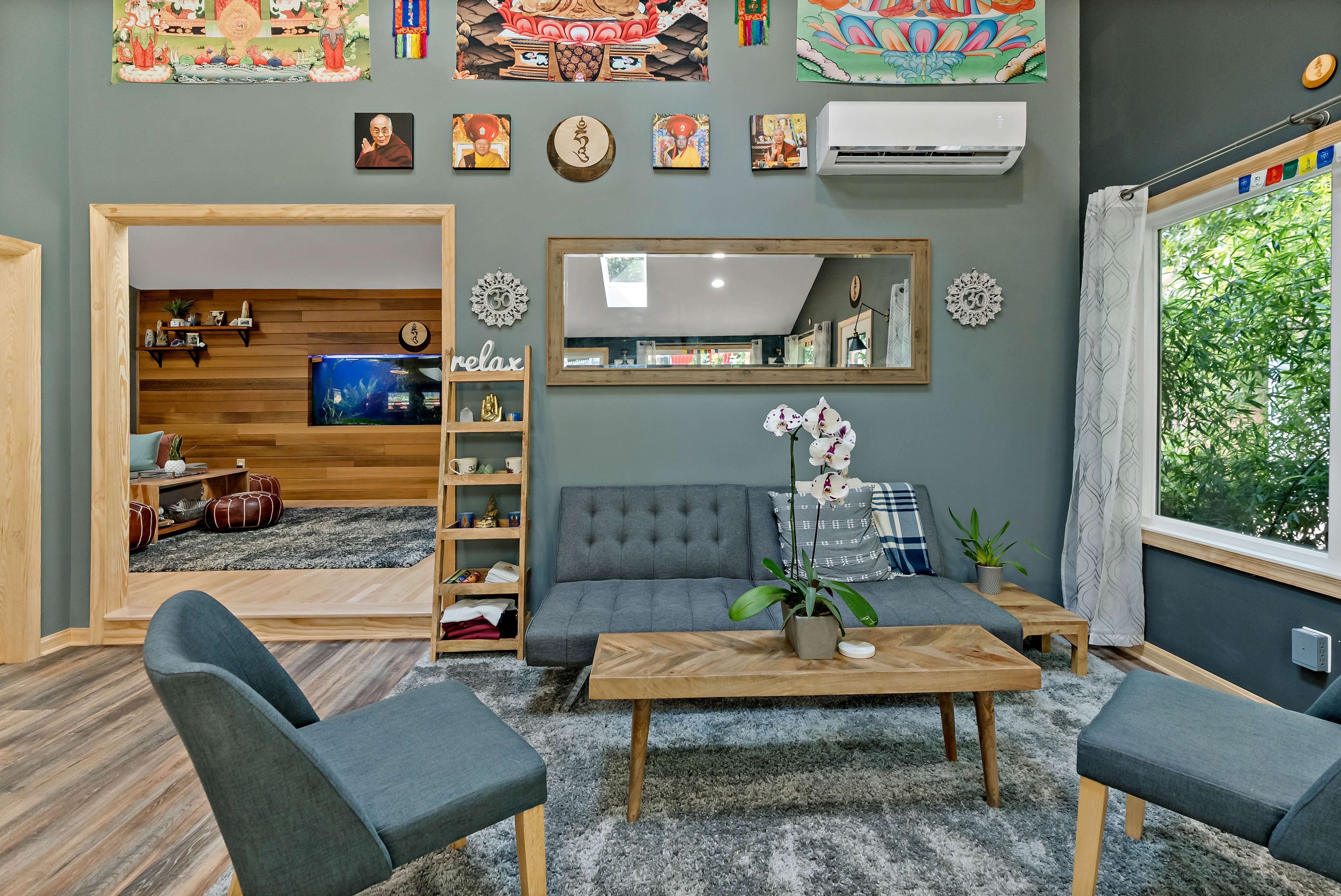 Blue colorful living room area