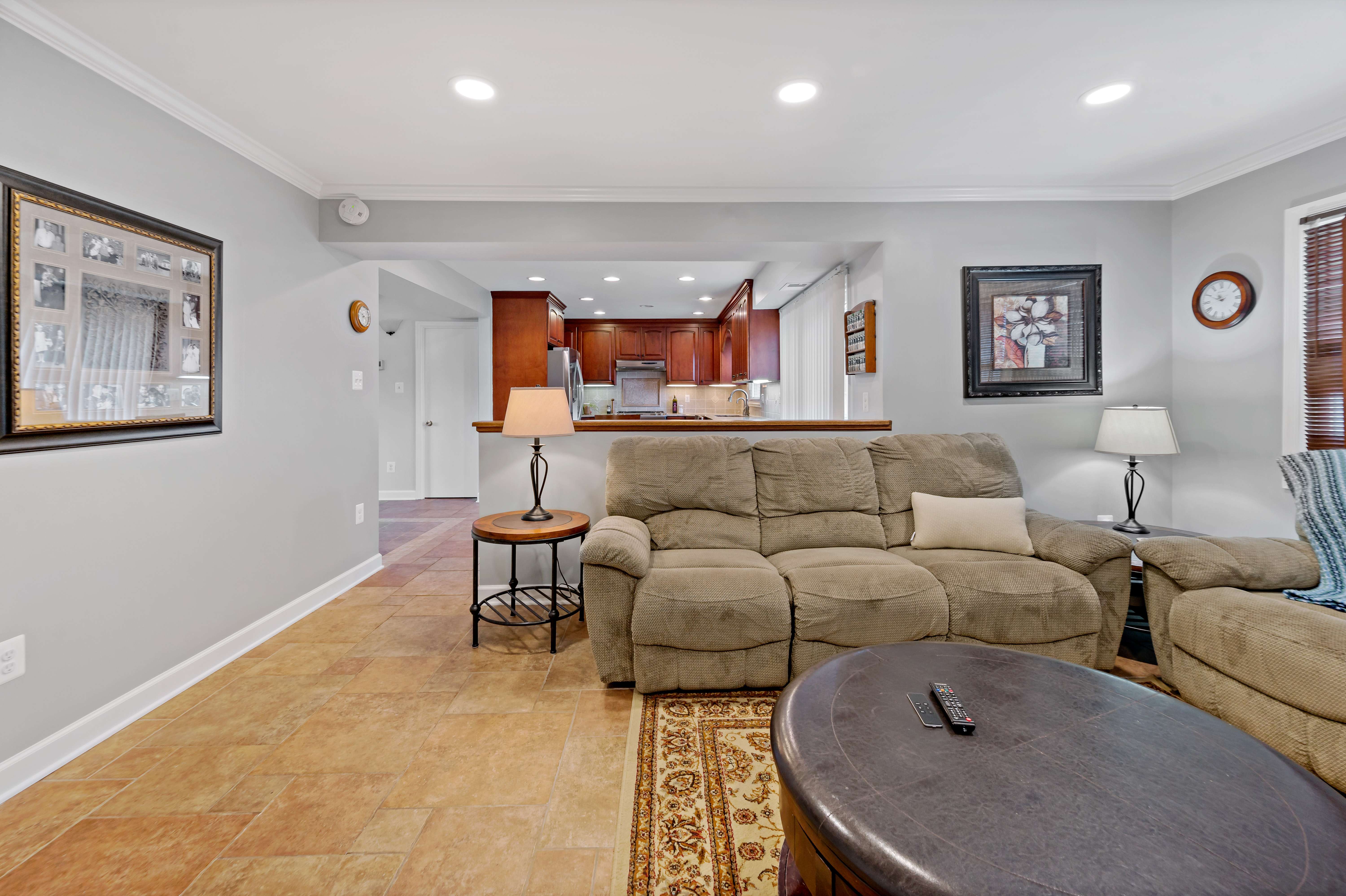 Living room with white walls