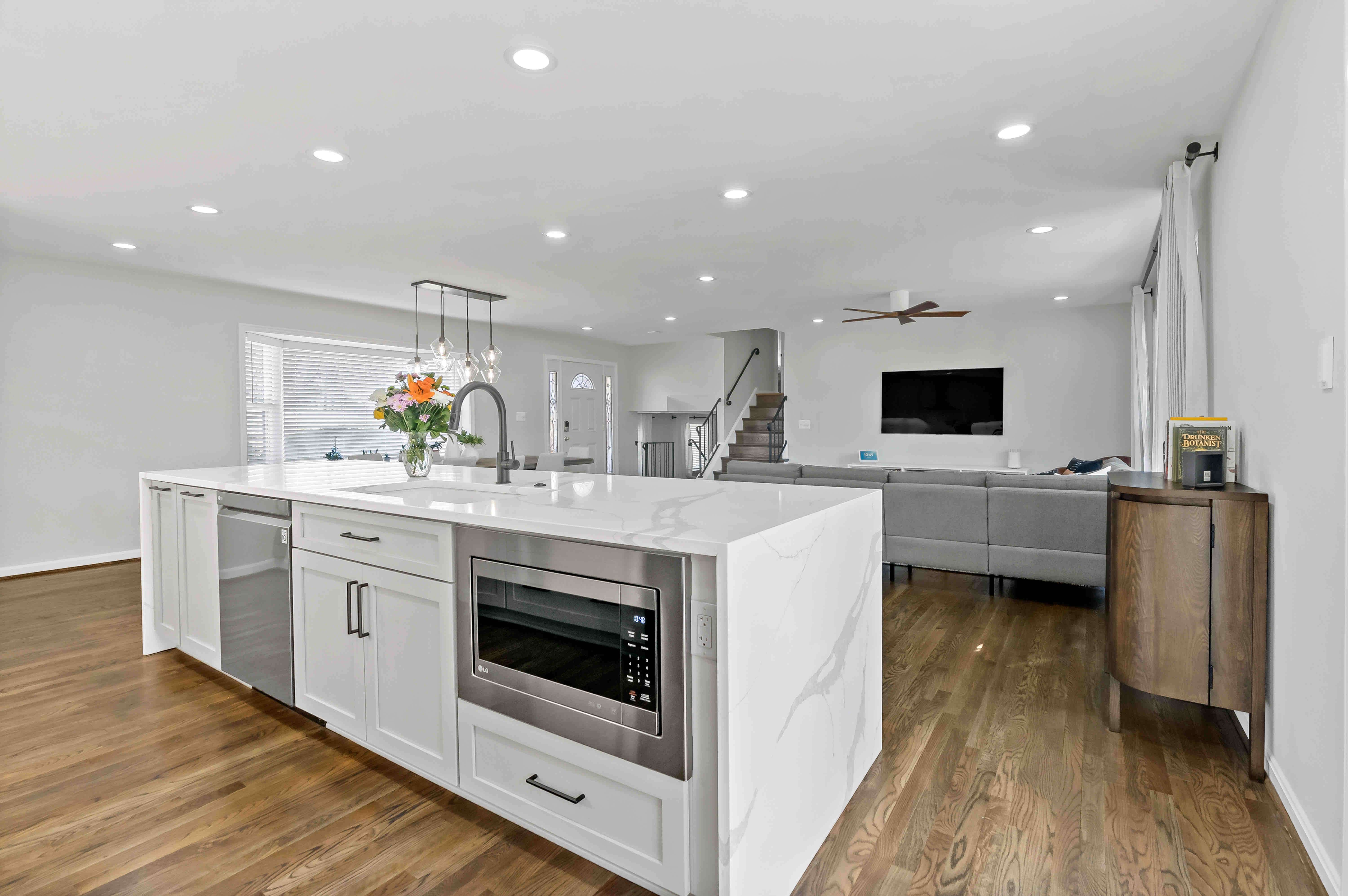 Microwave and dishwasher in kitchen island