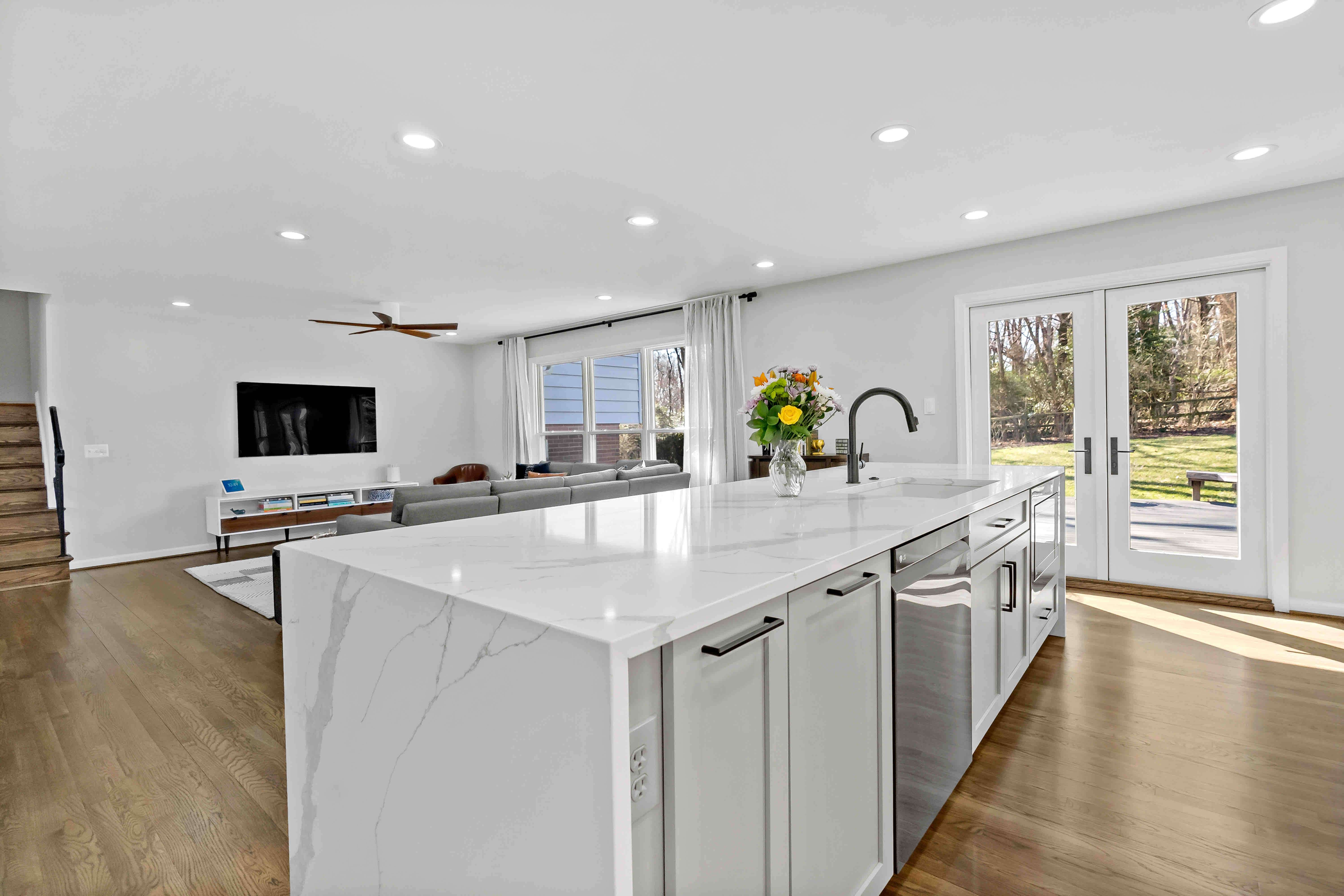 Long white kitchen island