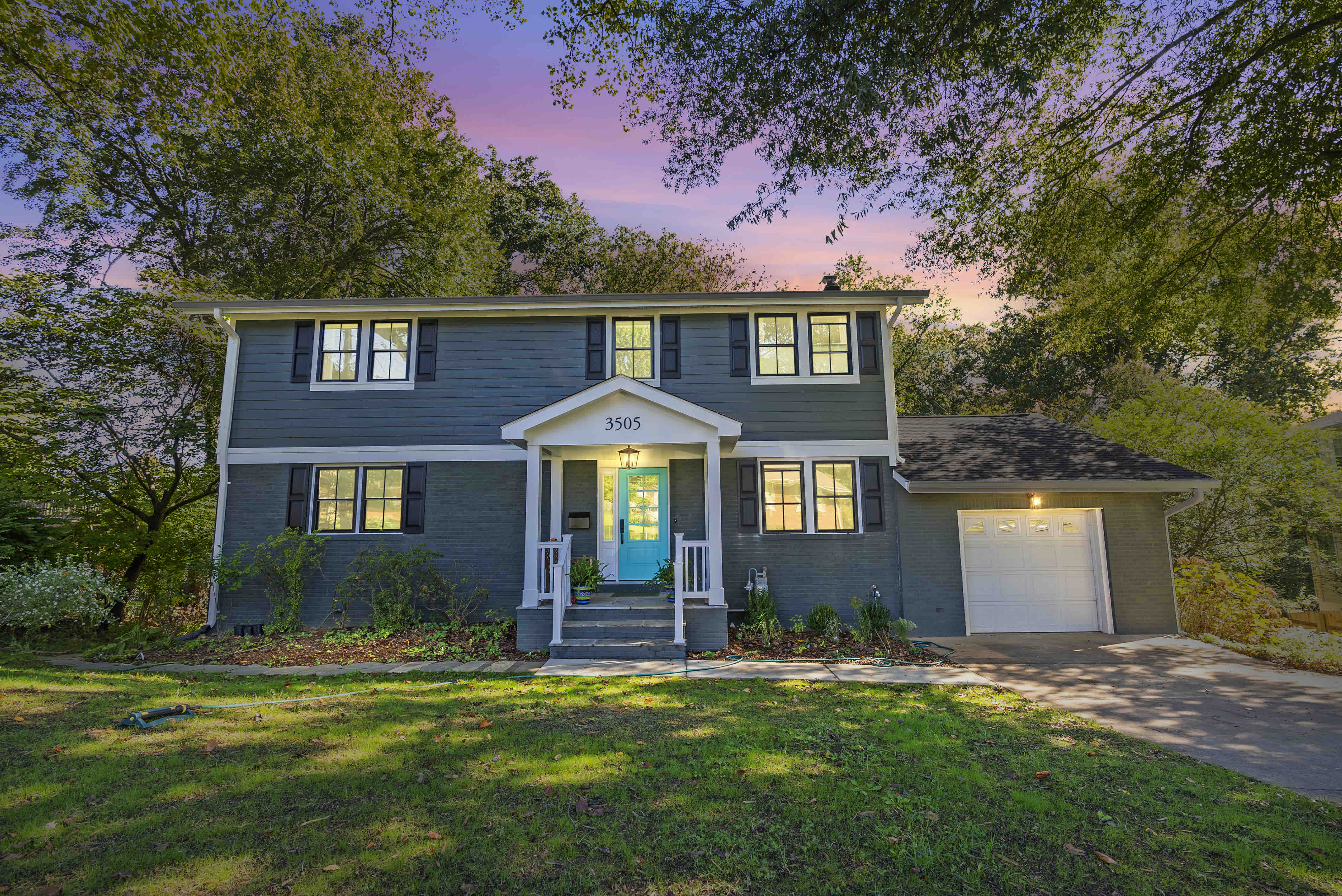 Exterior view of Fairfax home in evening