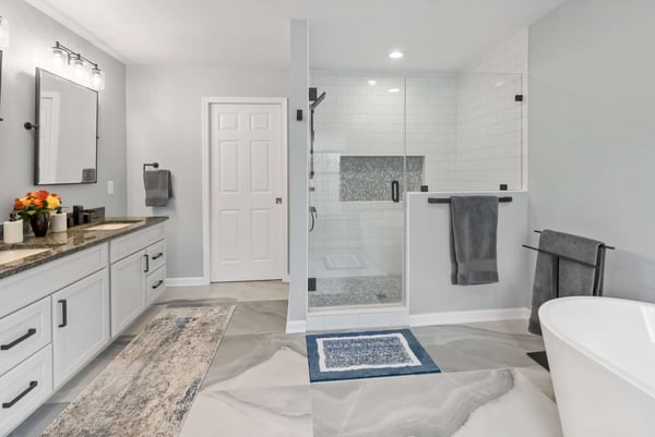Spacious master bathroom with walk-in shower and tub and double vanity