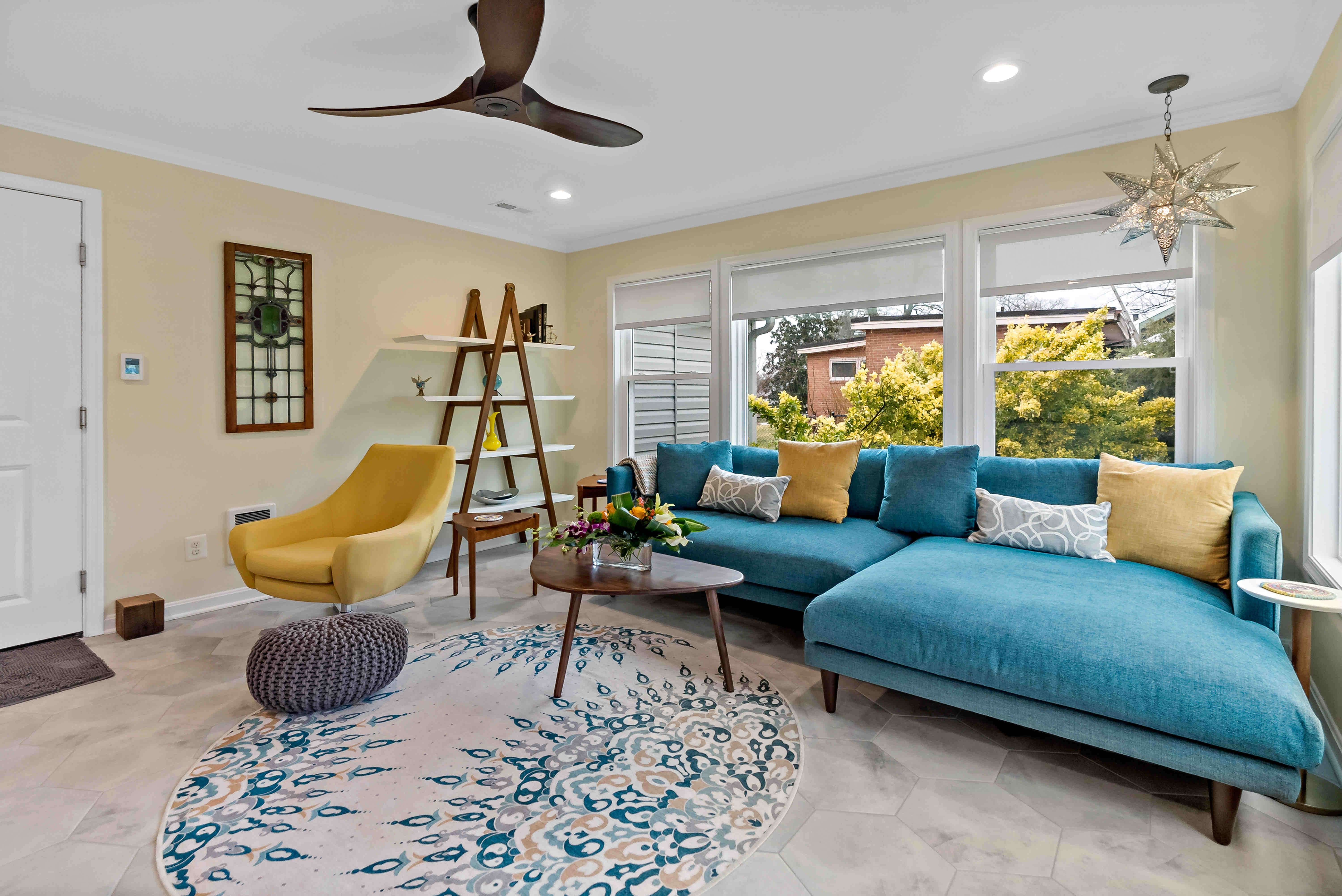 Modern interior design with large windows