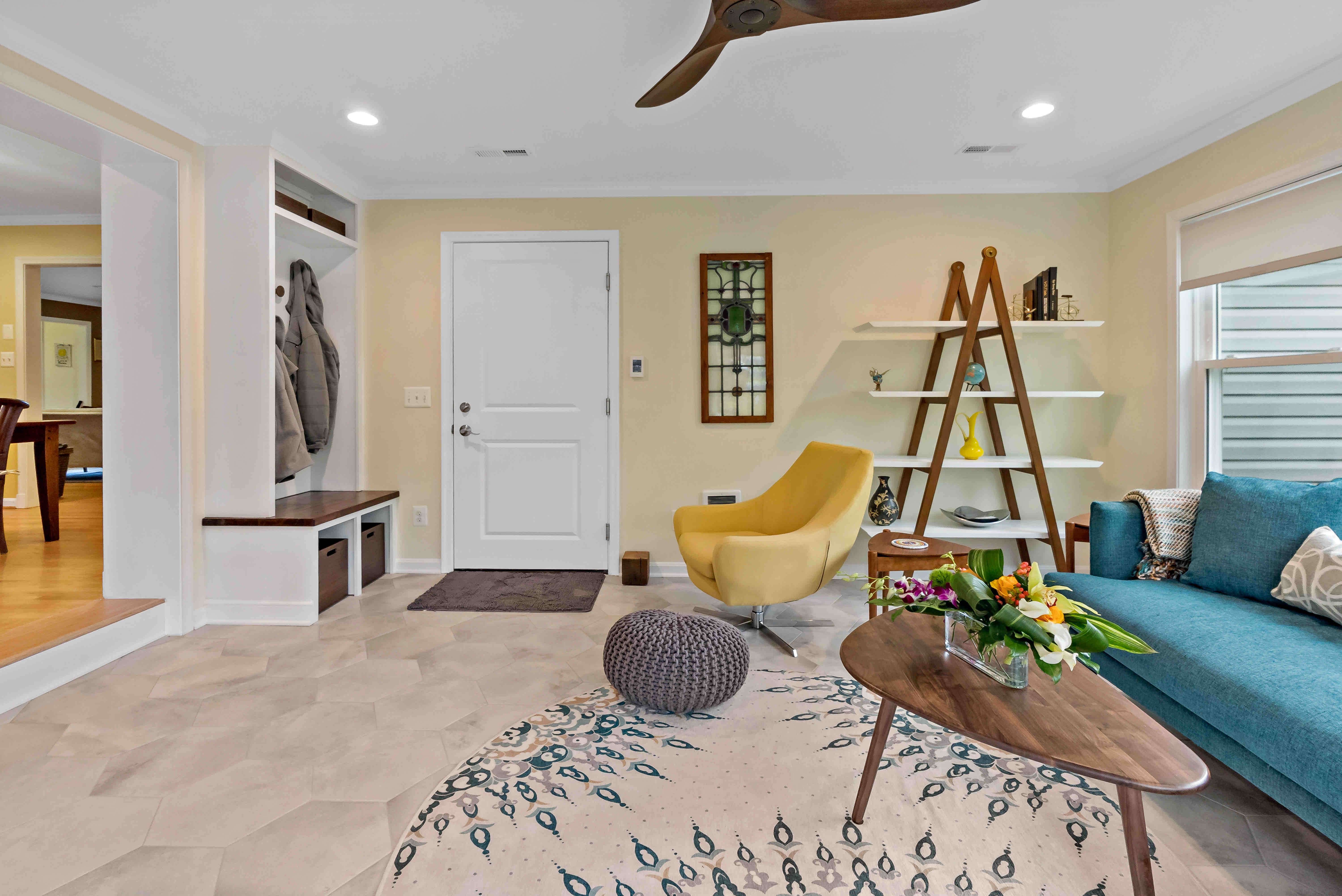 Living room with small mudroom by front door