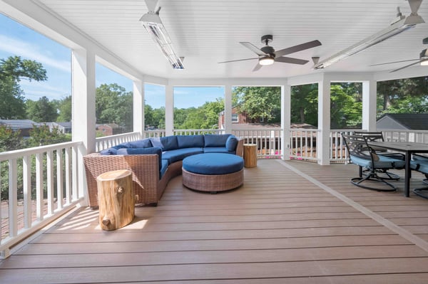 Spacious covered patio with fencing