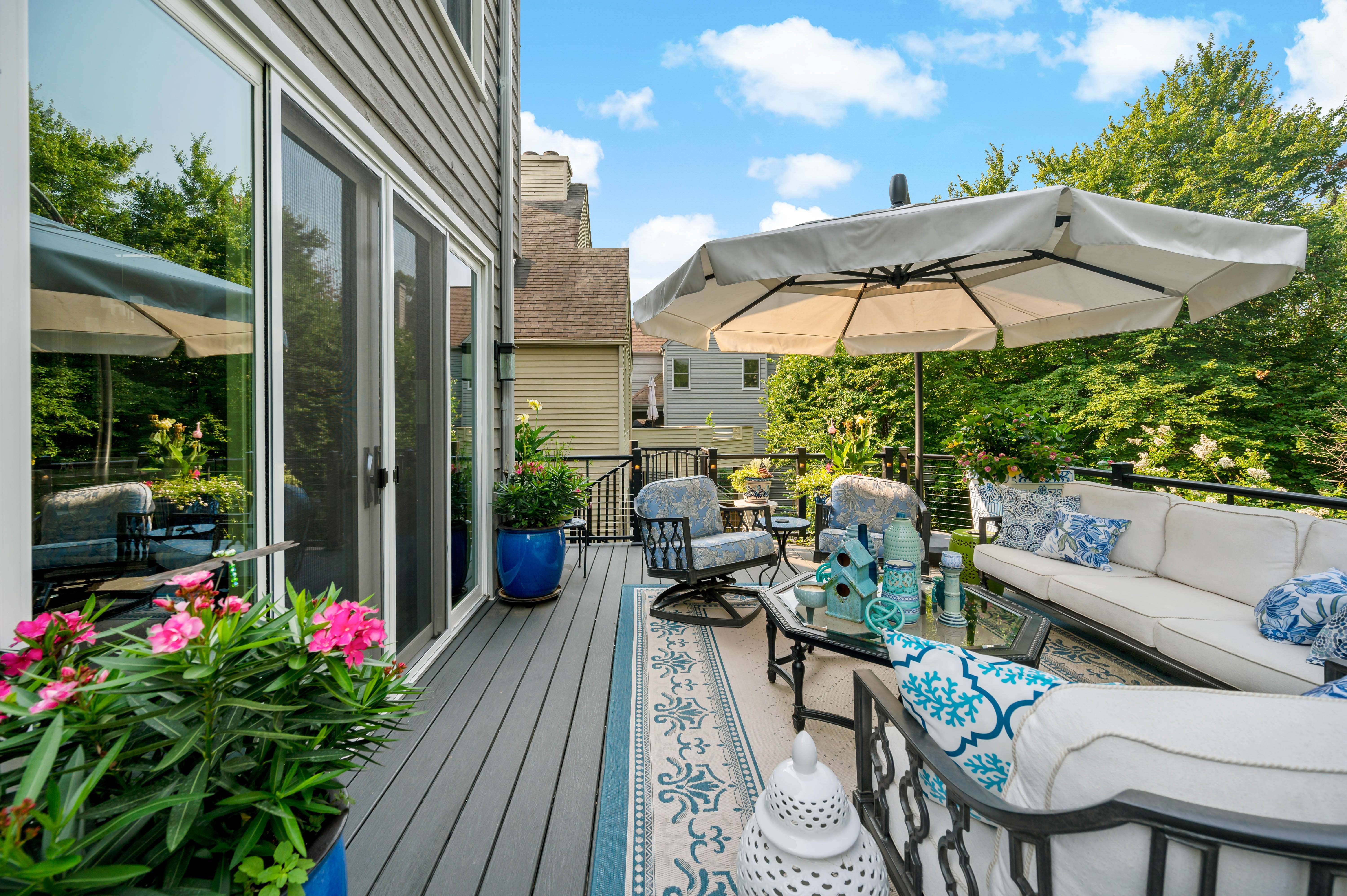 Sliding door to enter back deck with umbrella