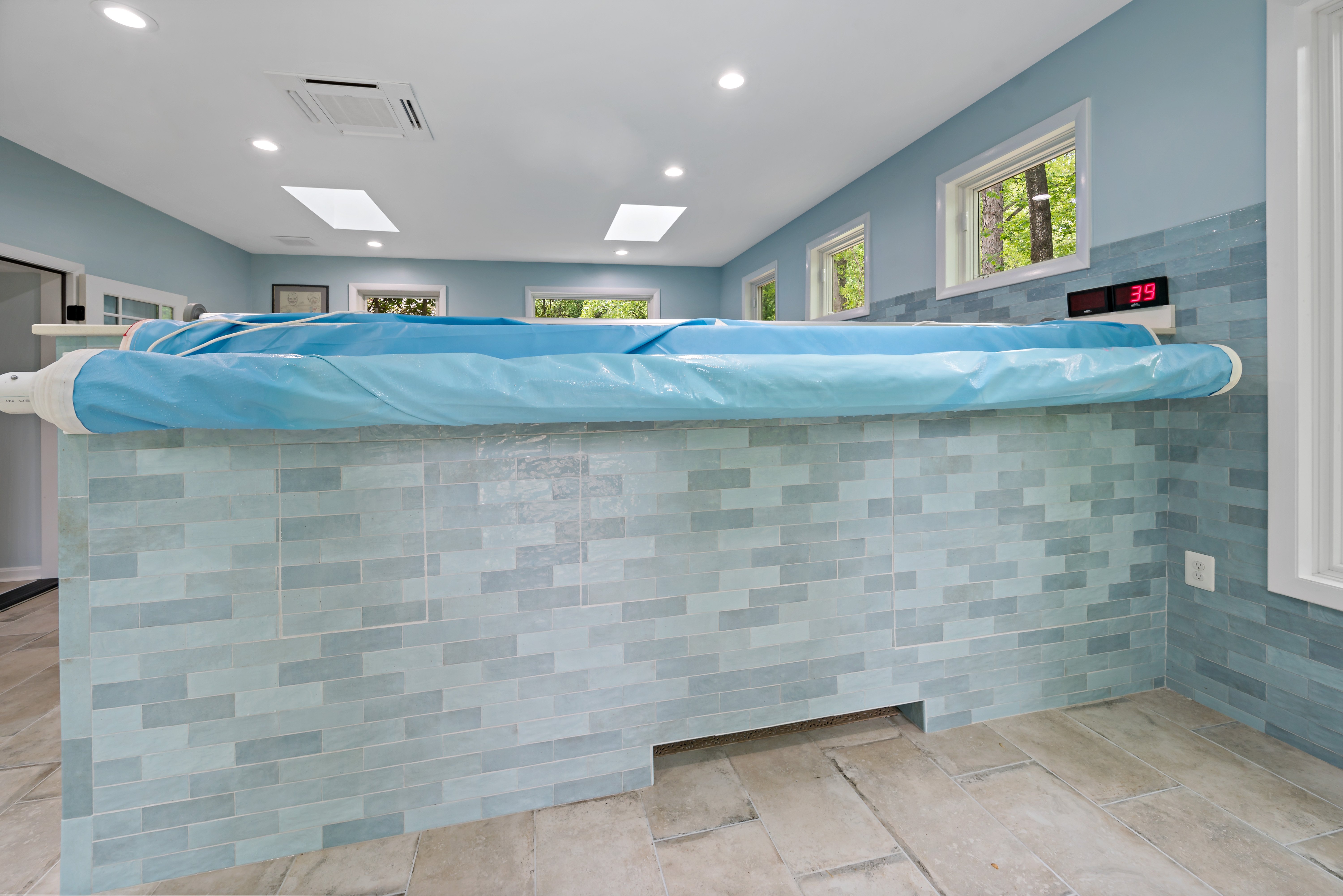 Blue Pool Cover for indoor pool