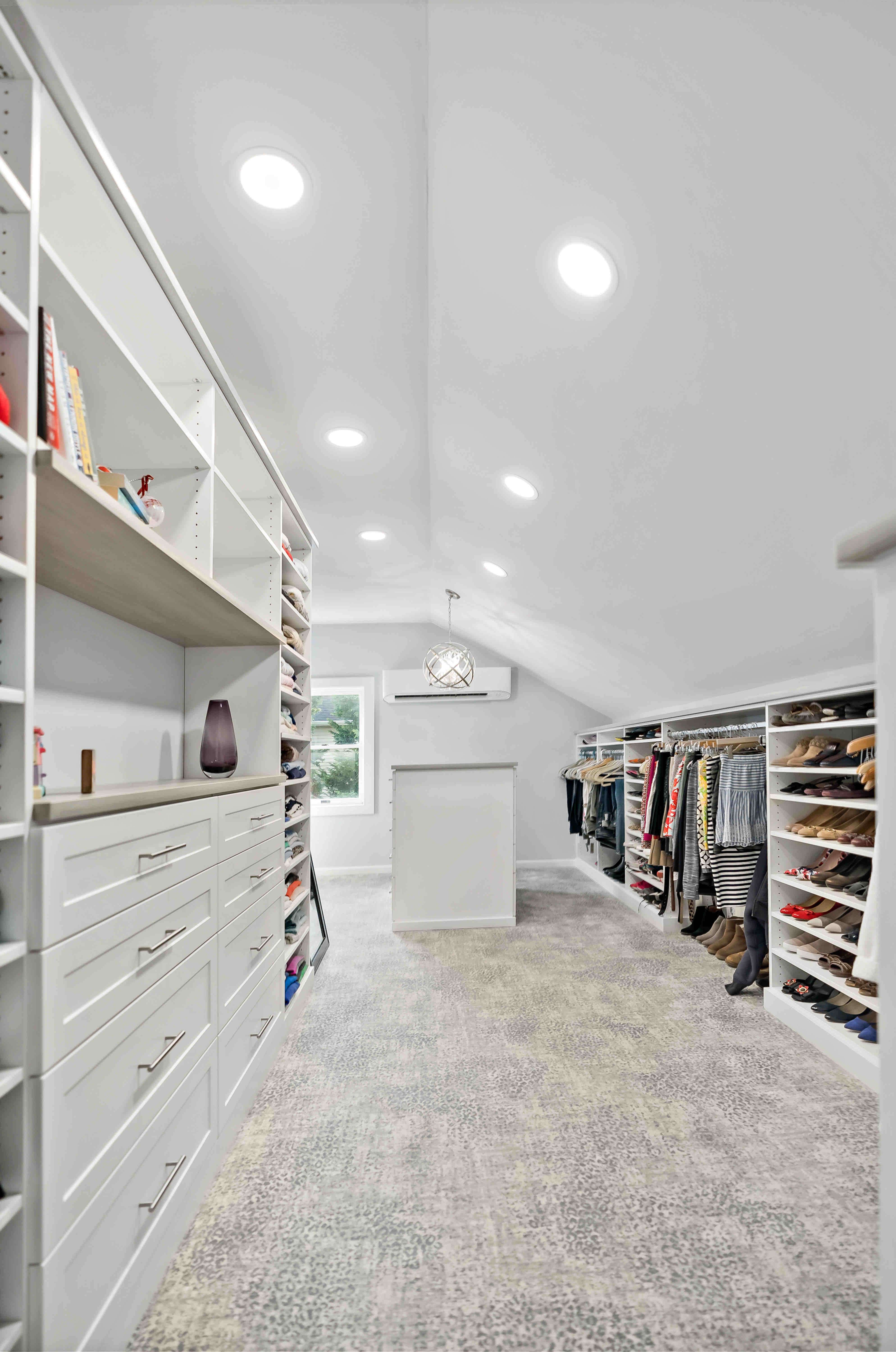 Slanted ceiling in walk-in closet