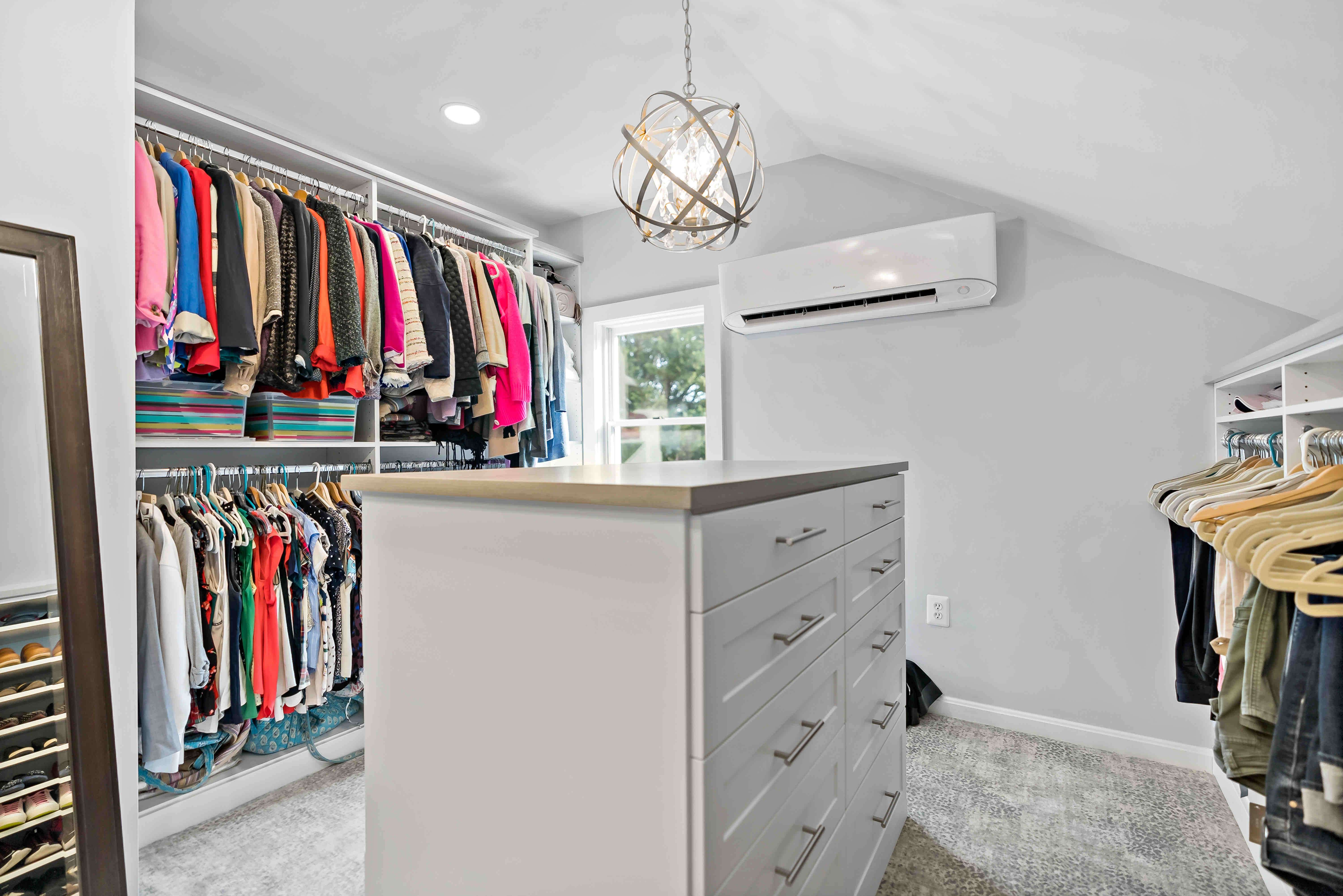 Round chandelier in closet