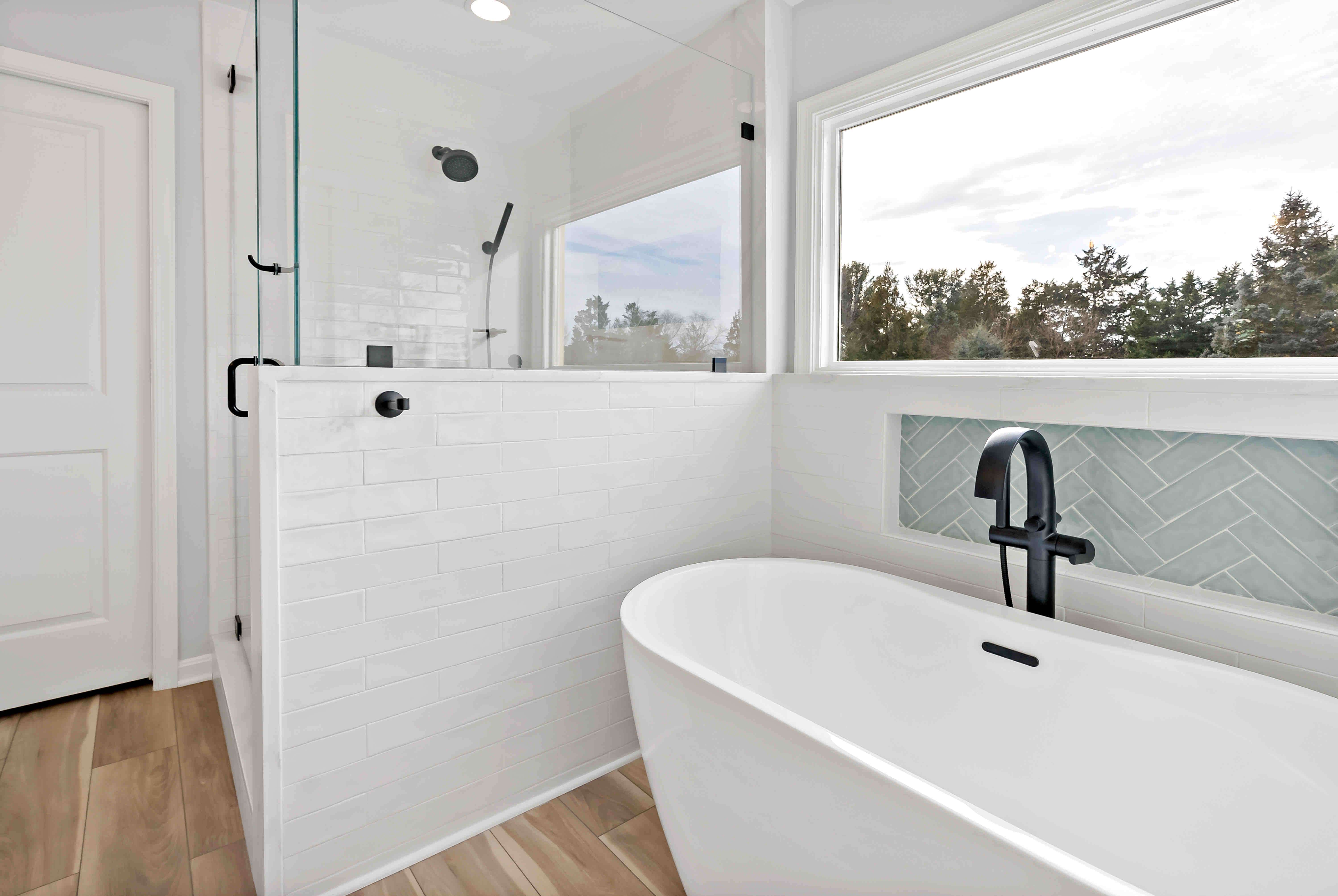 White bathroom with glass shower