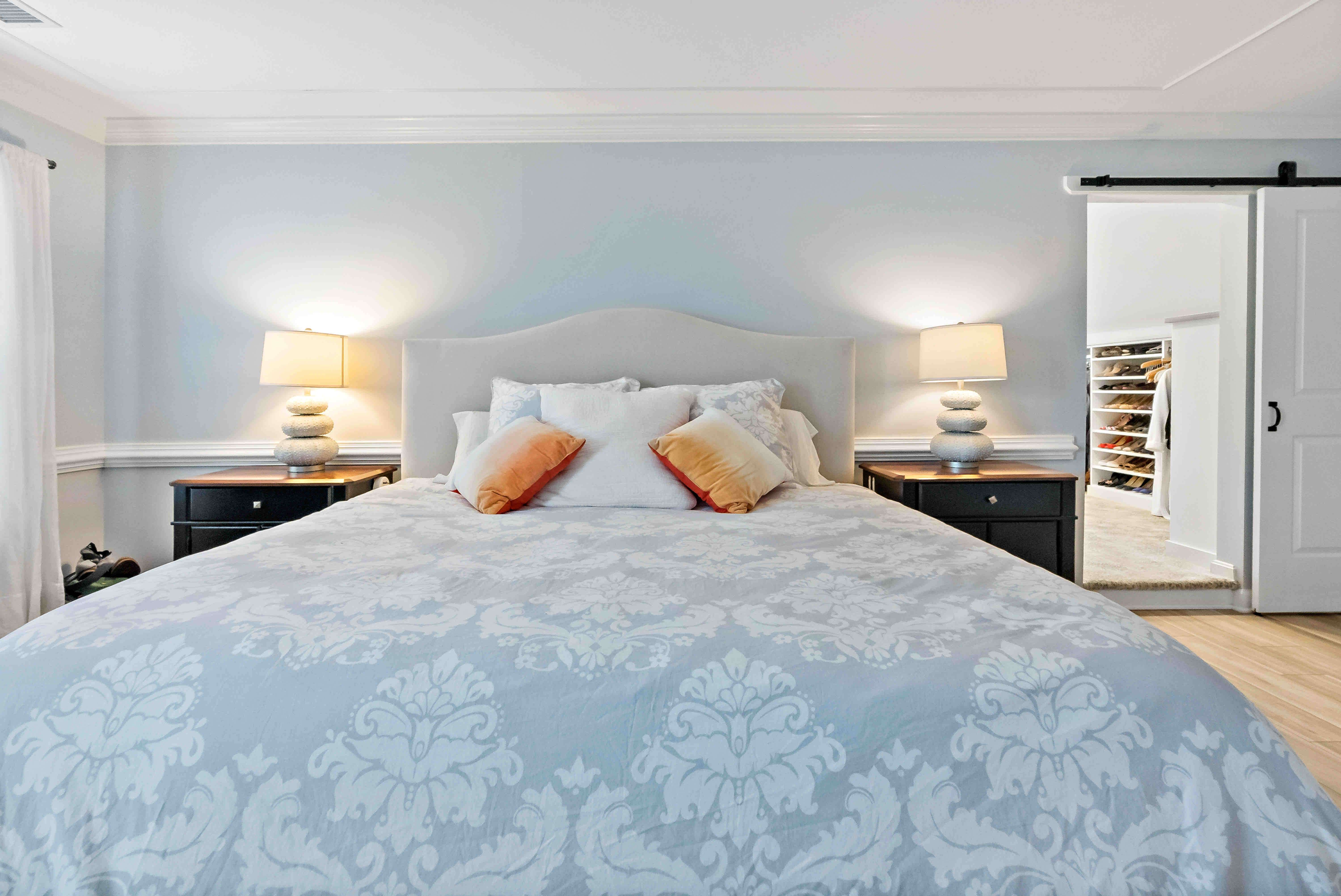 Bedroom with light blue walls
