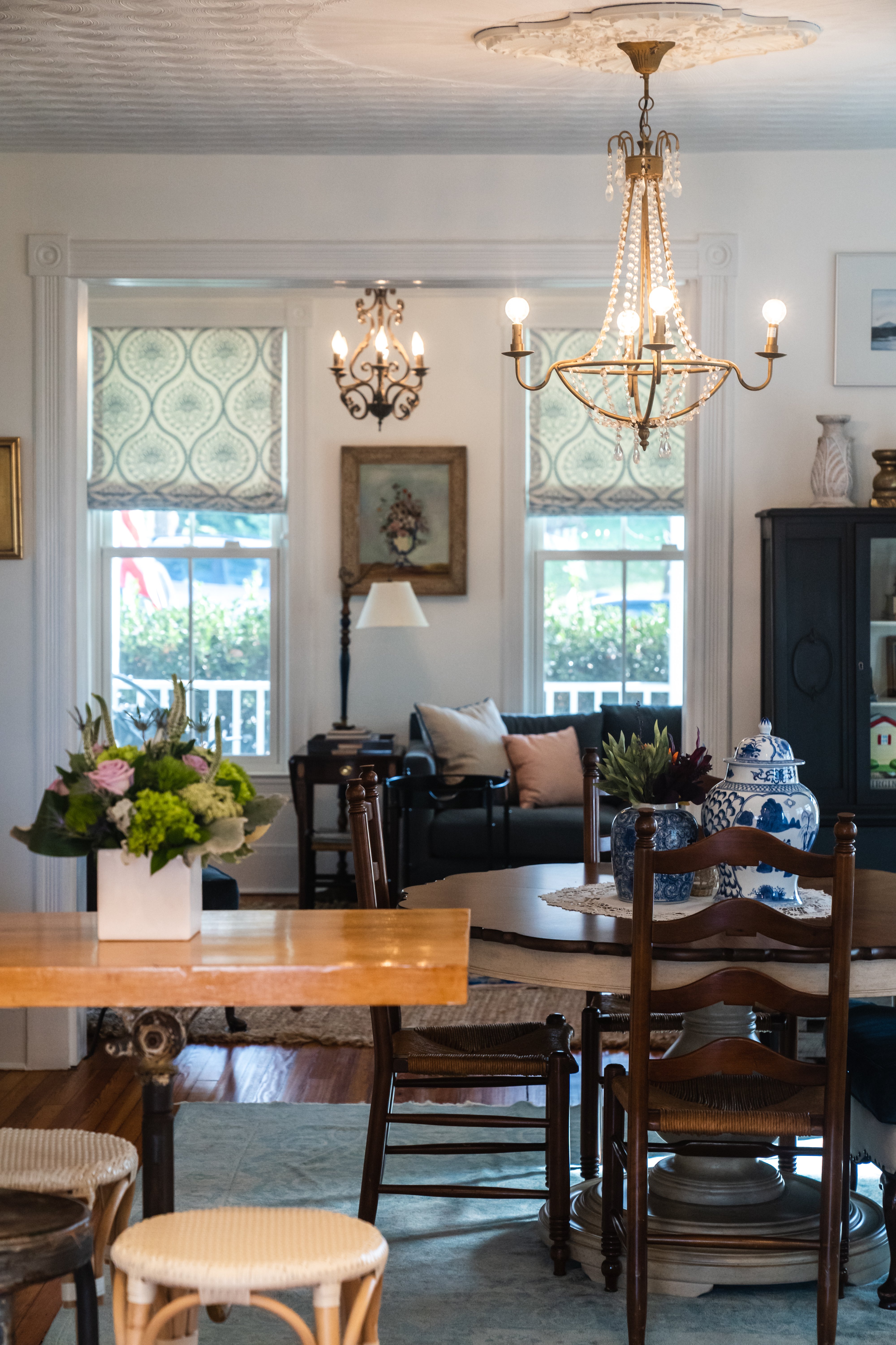 Dining room table with chandelier