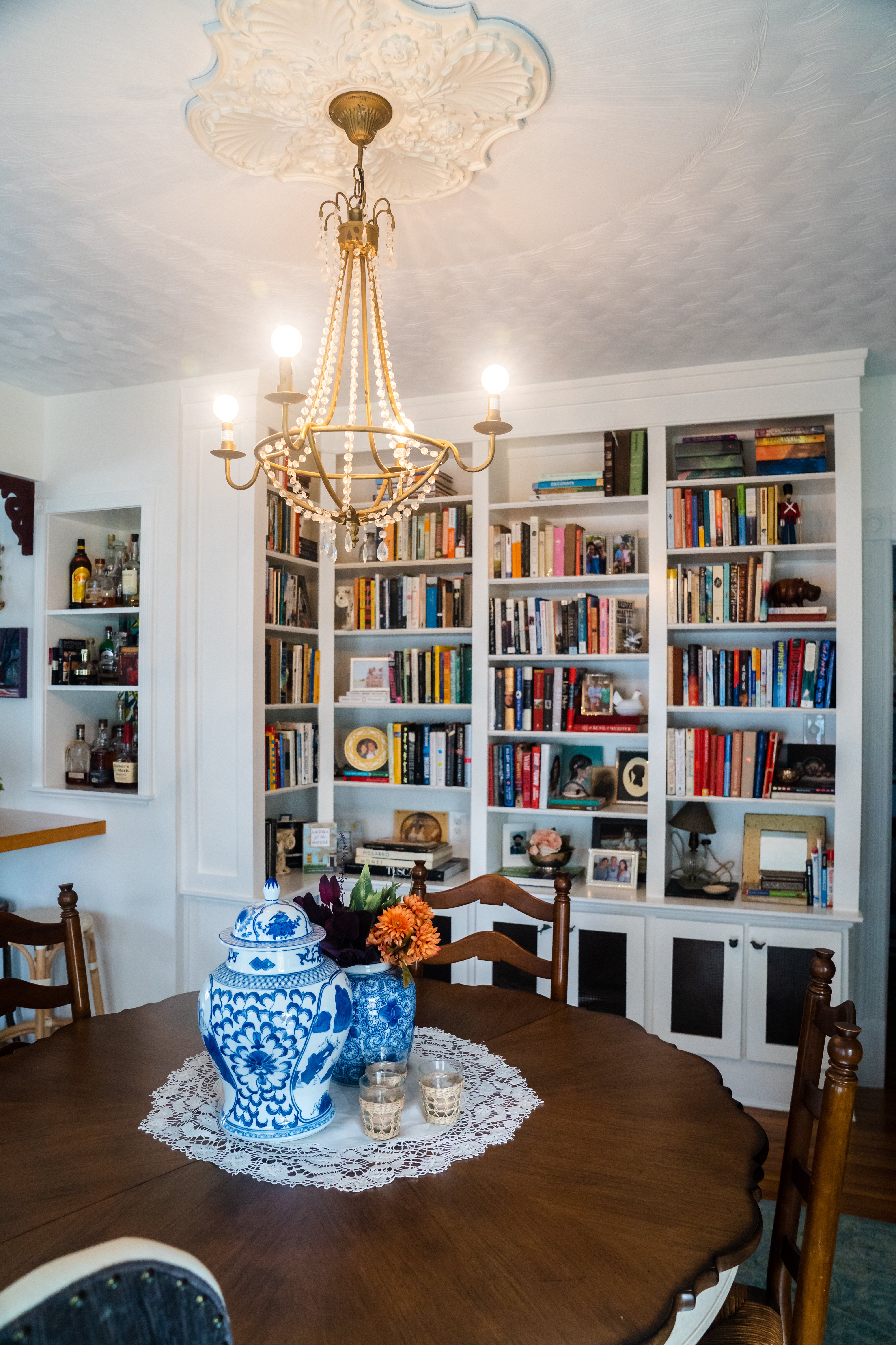 Built-in shelves for books