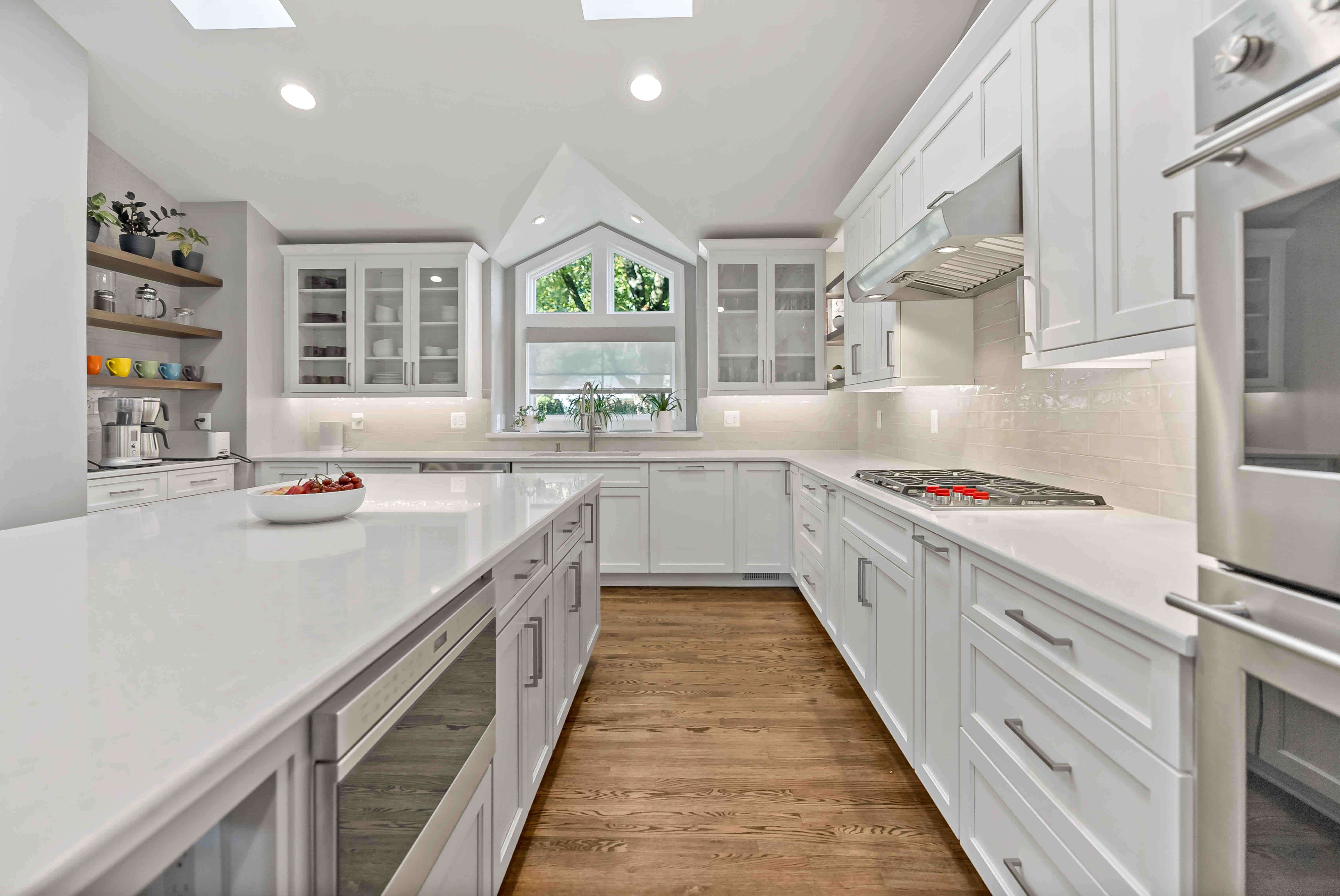 Skylights in Vienna kitchen with white cabinets