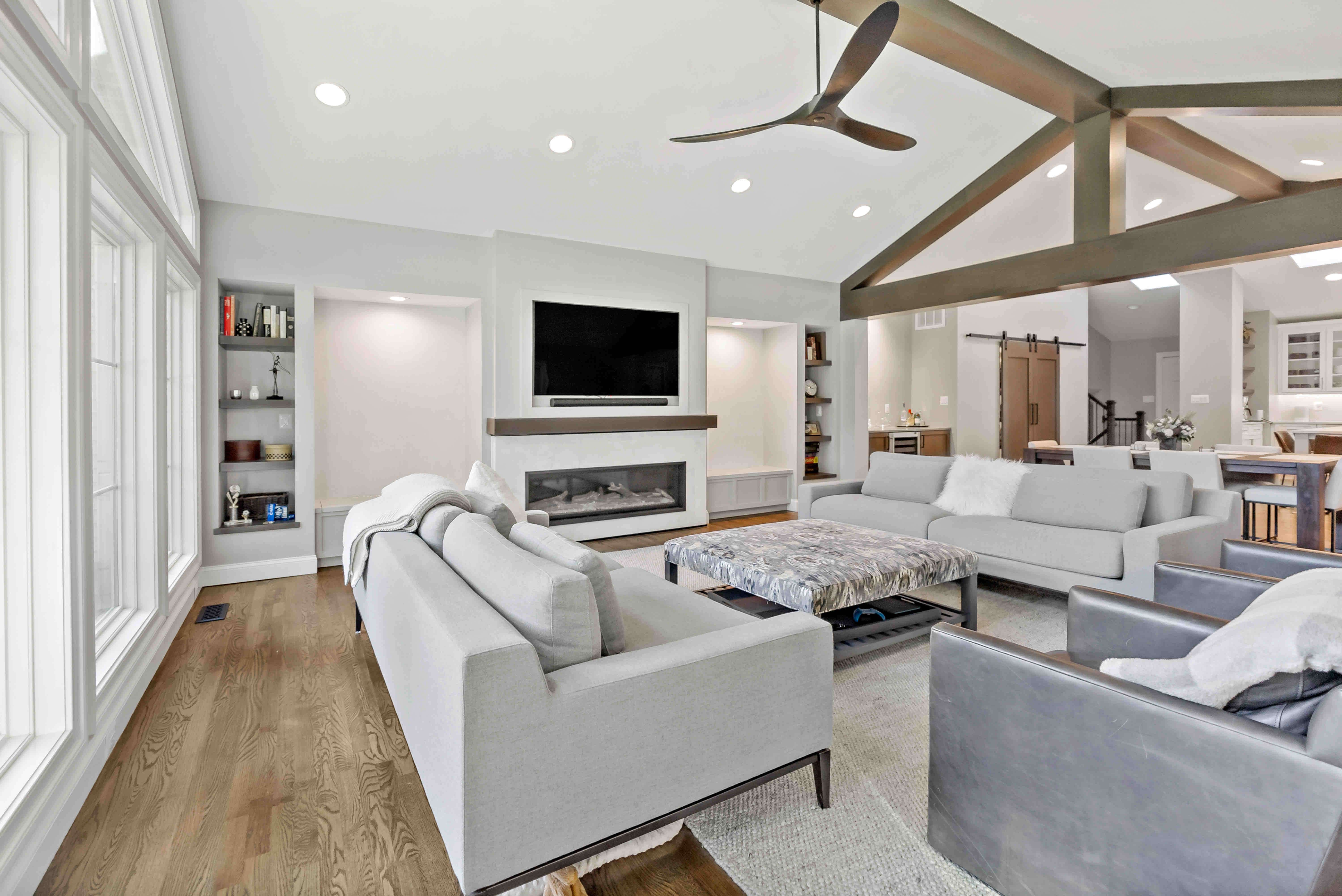 White living room with hard wood floors