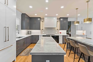 Food prep workspace kitchen island with quartz countertop