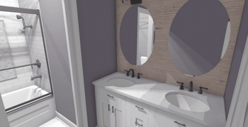 Double vanity in full bathroom renderings