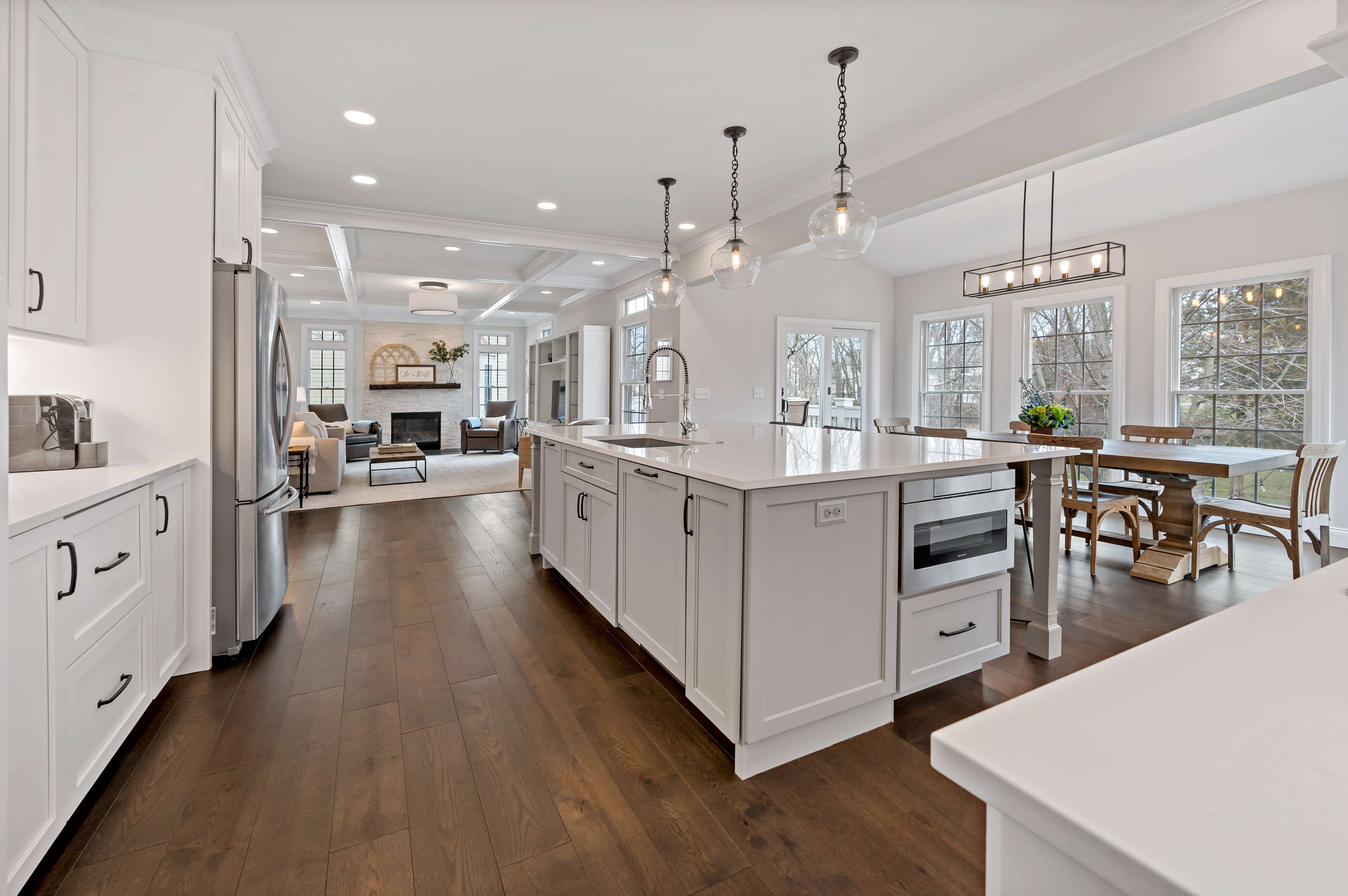 White cabinets and kitchen island