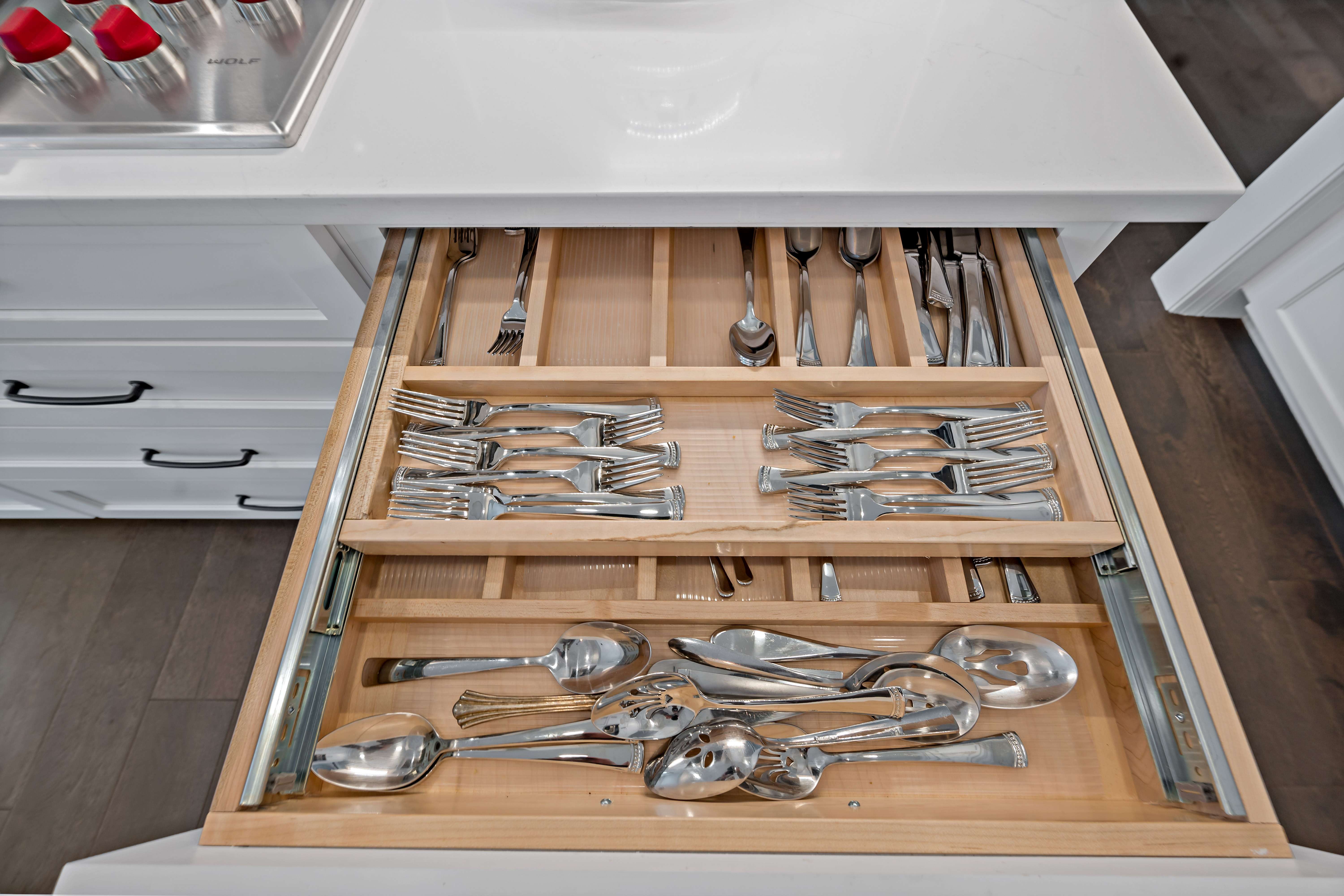 Silverware organized in kitchen drawer