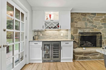 Beverage station with wine fridge and built in wine rack