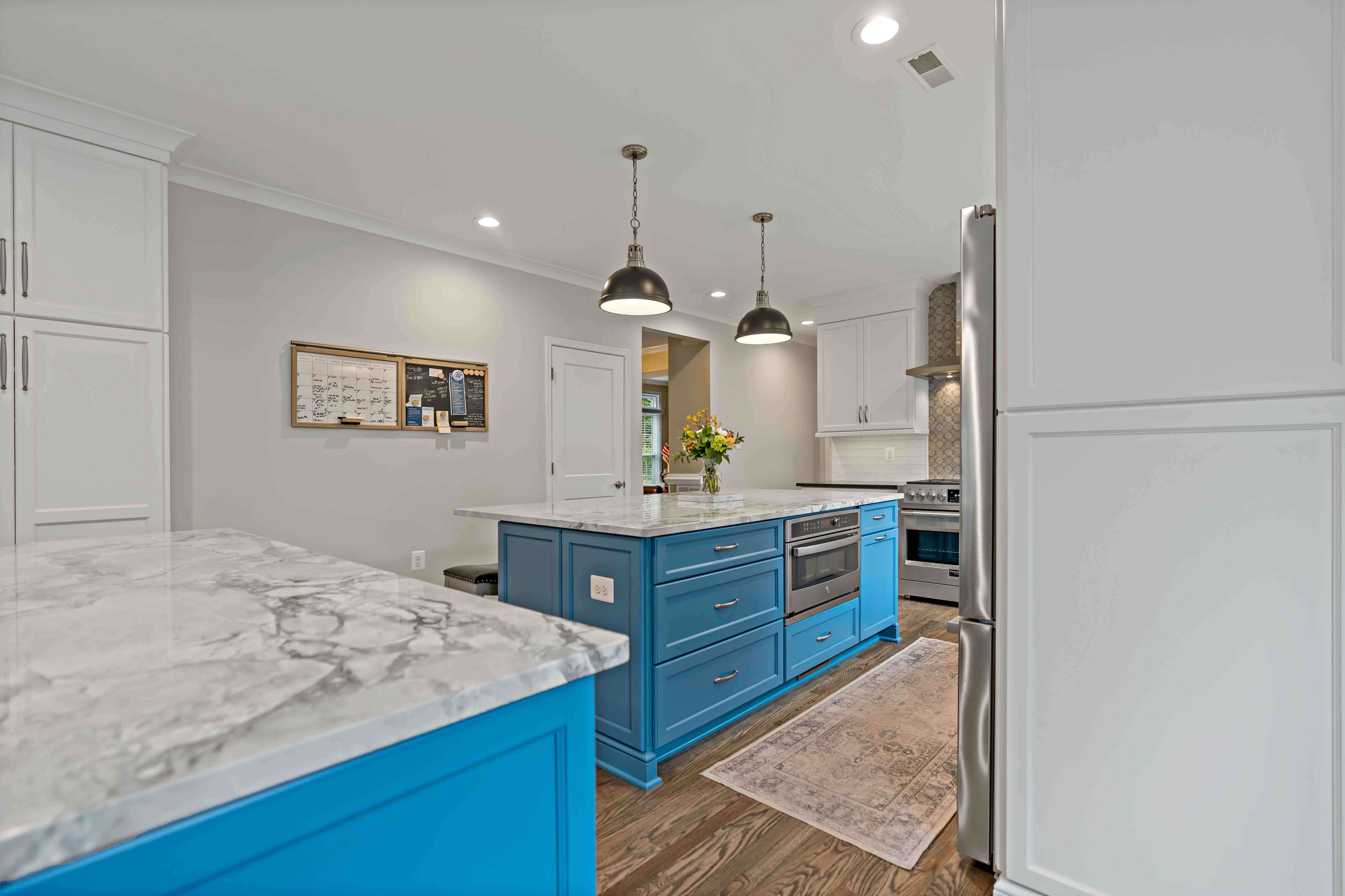 Two large kitchen islands