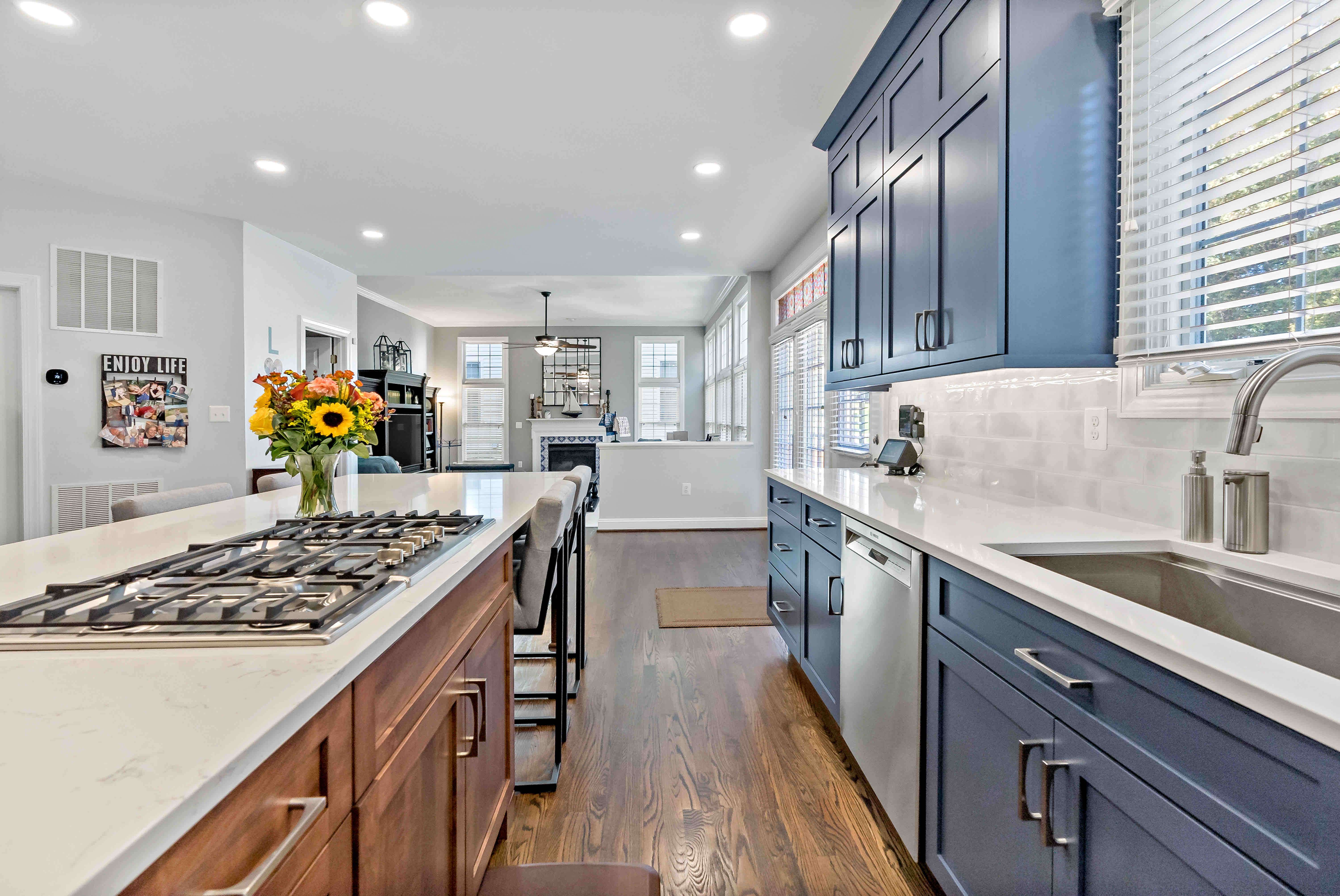 Brown cabinets on kitchen island