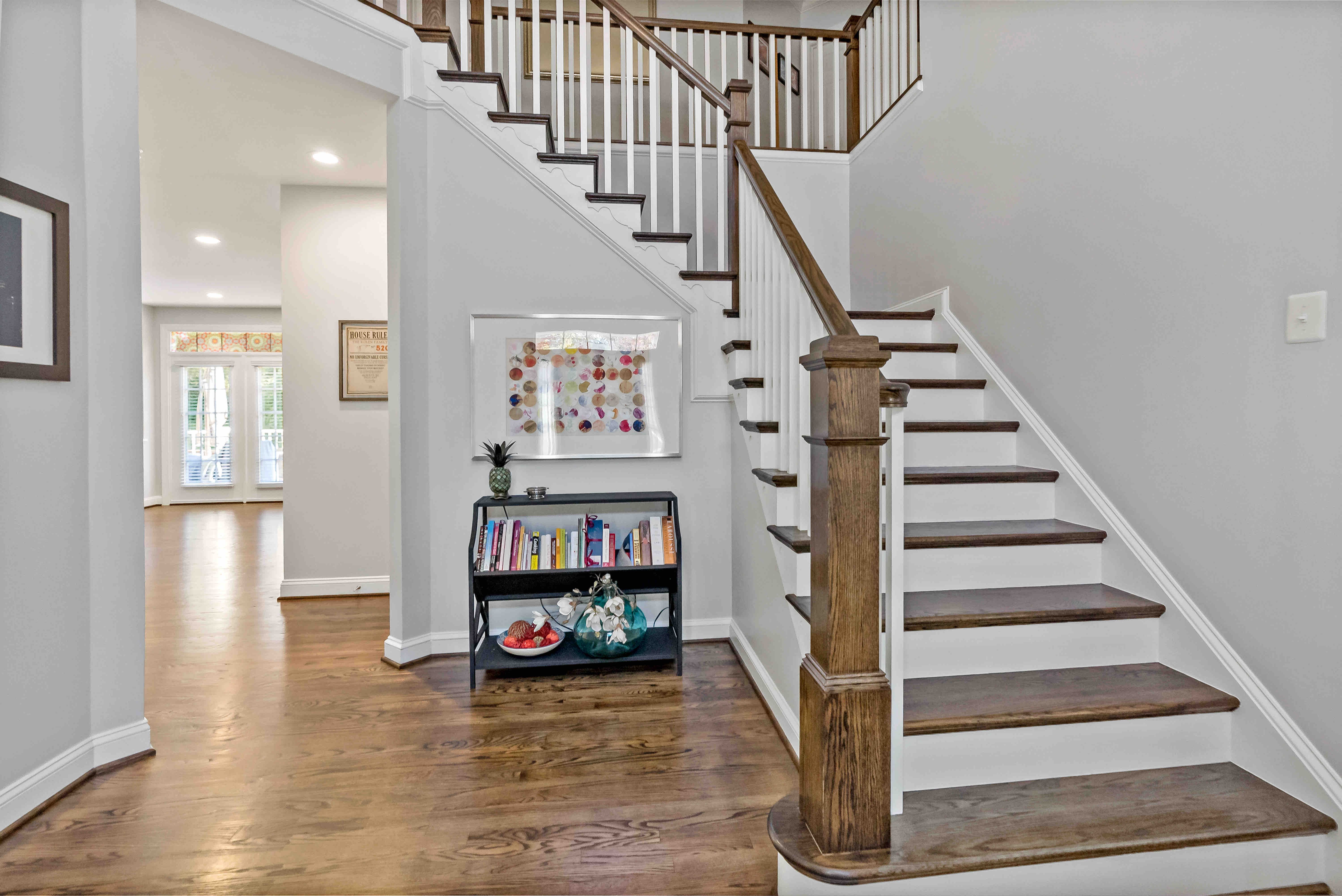 Stairwell with a corner in the foyer