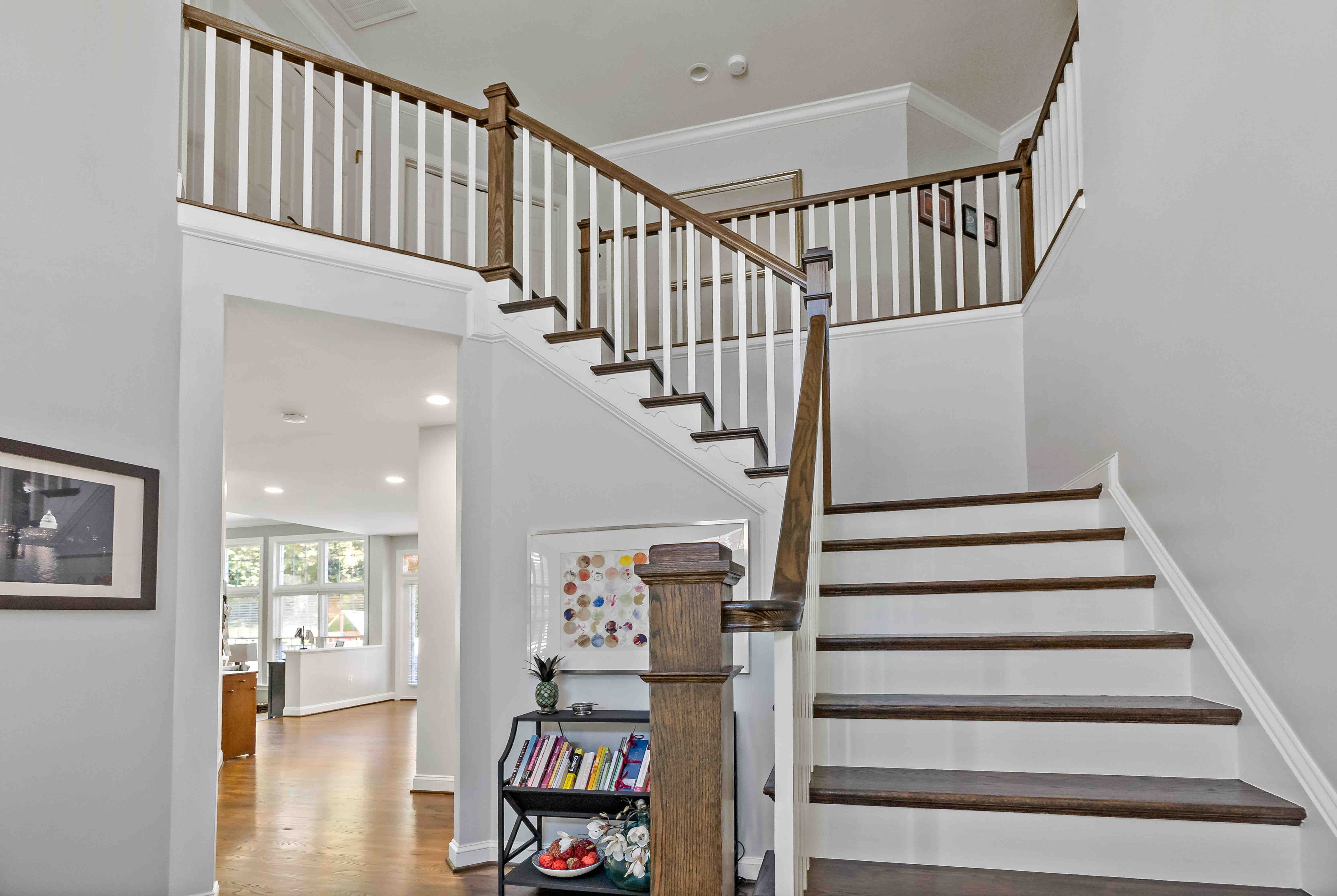 Staircase with landing going upstairs