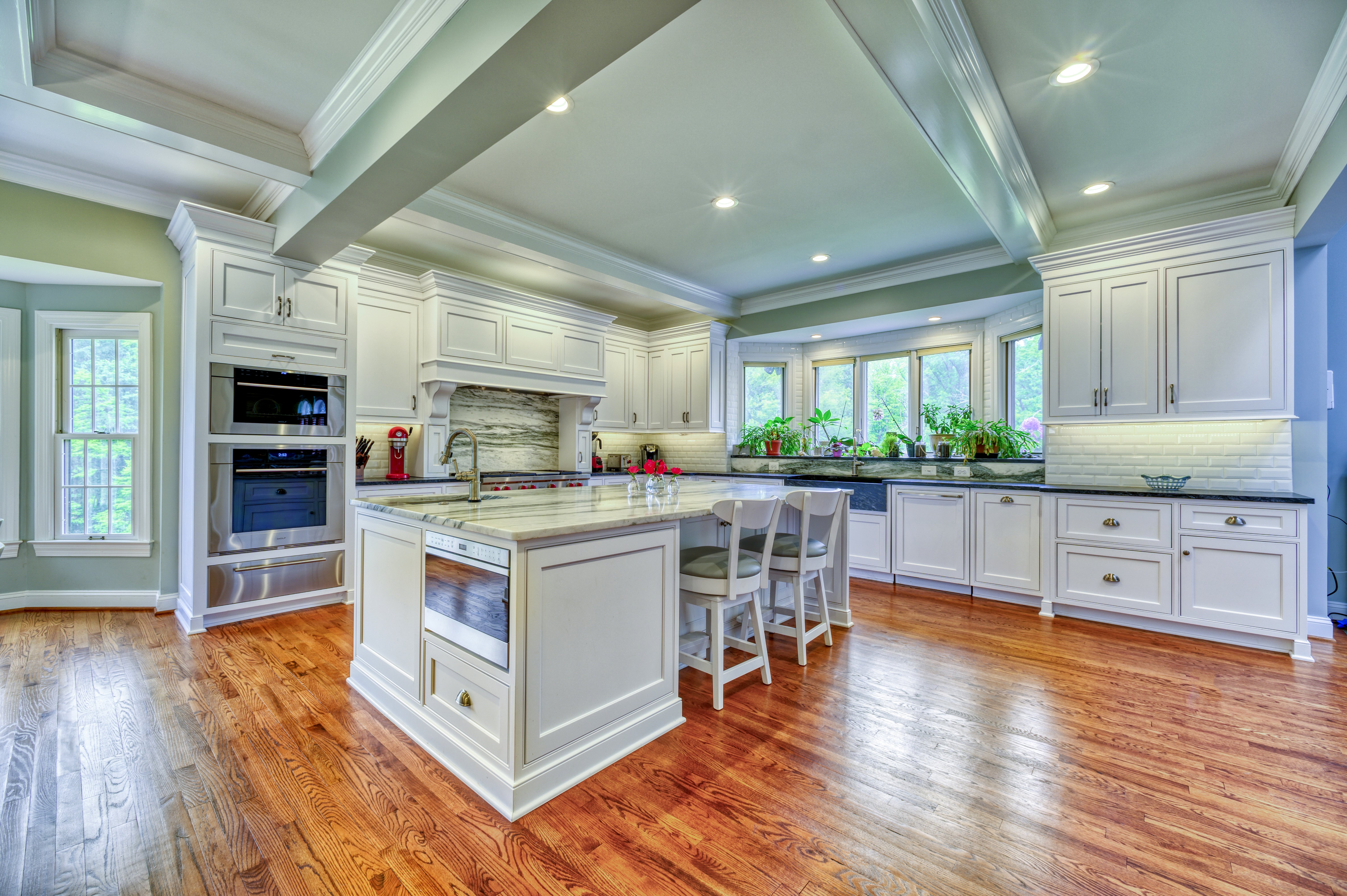 Hard wood flooring in open spacious kitchen